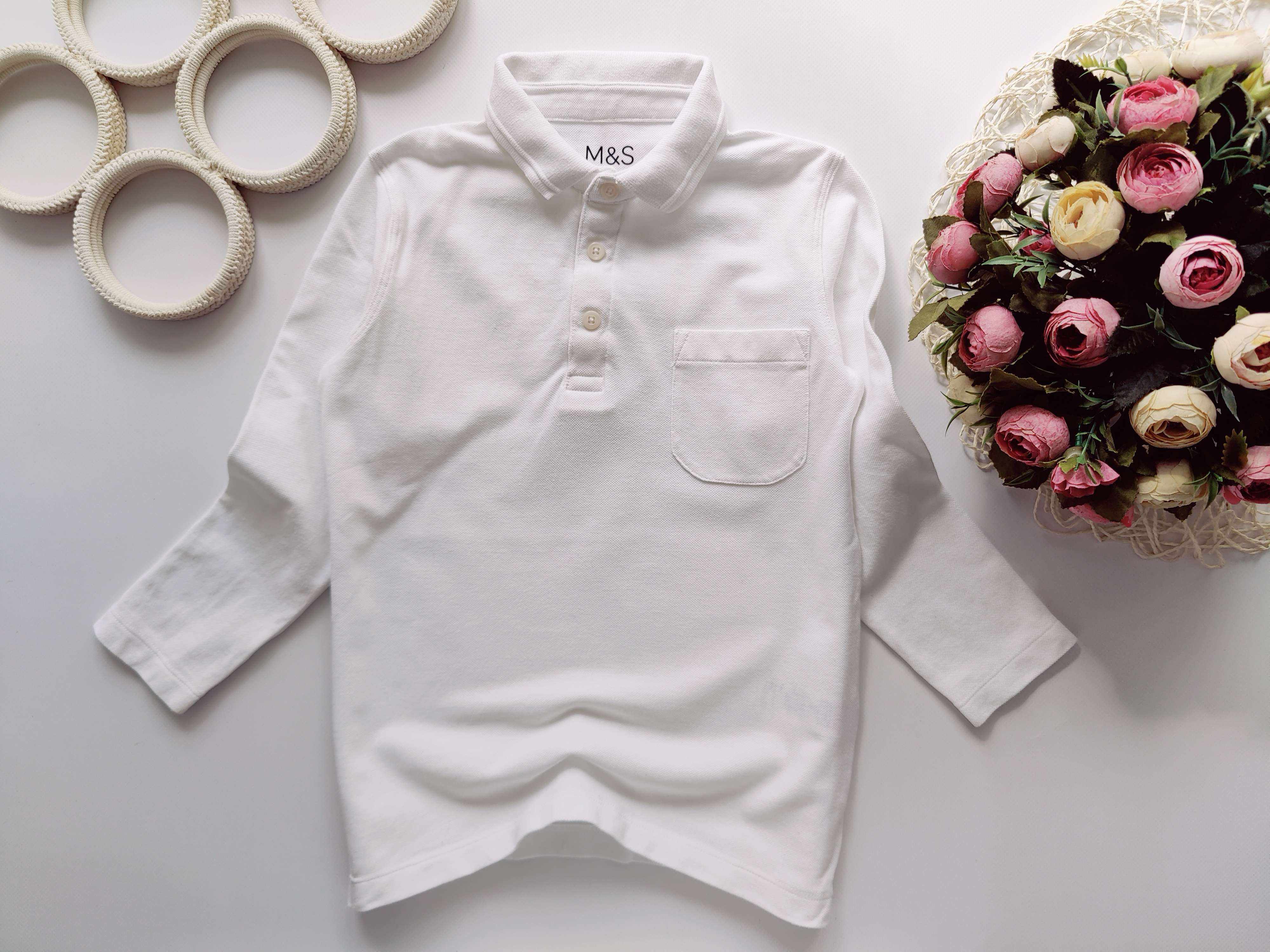 6,7 лет, рост 116,122 Белое поло с длинным рукавом