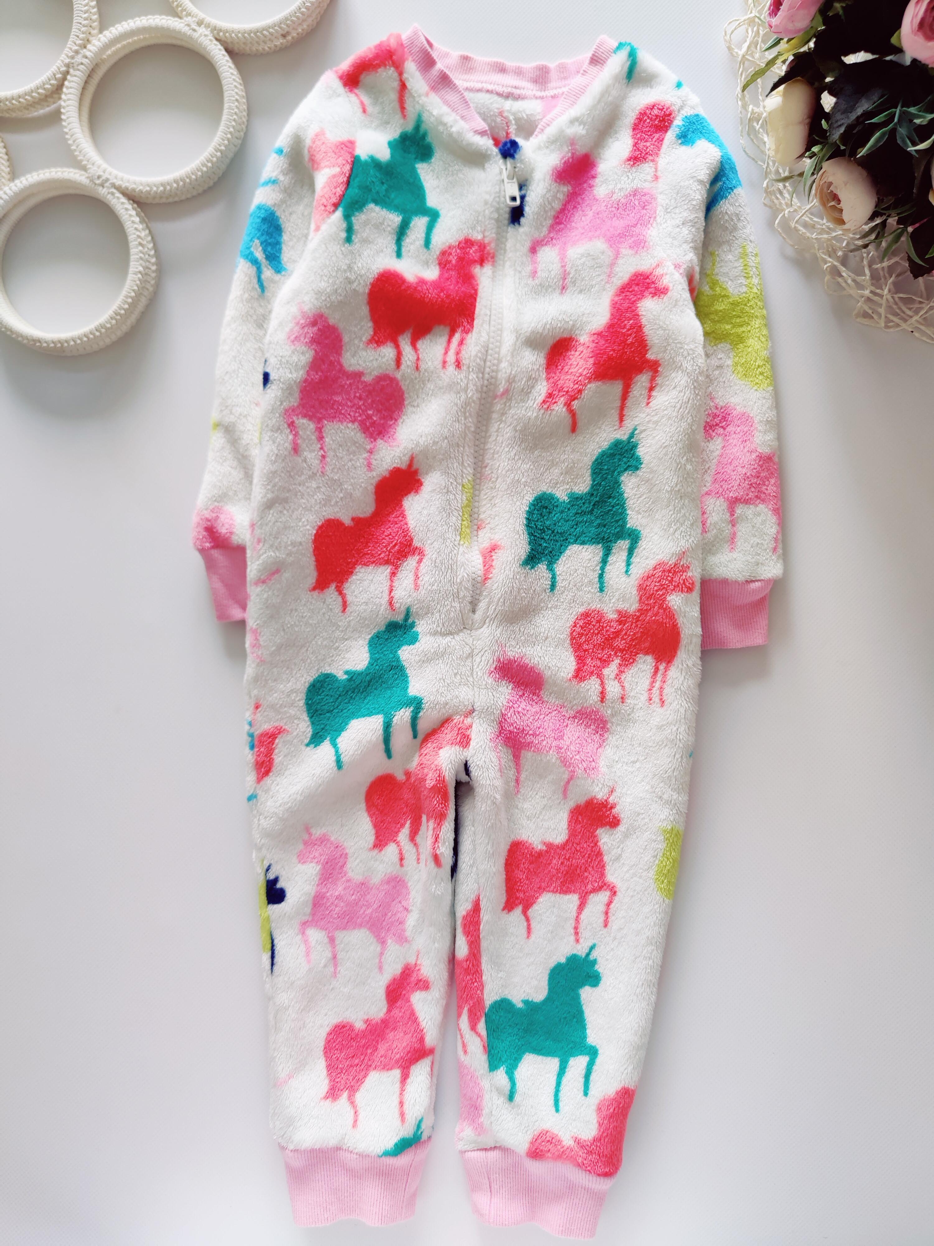 12,18 мес, рост 80,86 Теплый человечек на молнии в единорогах