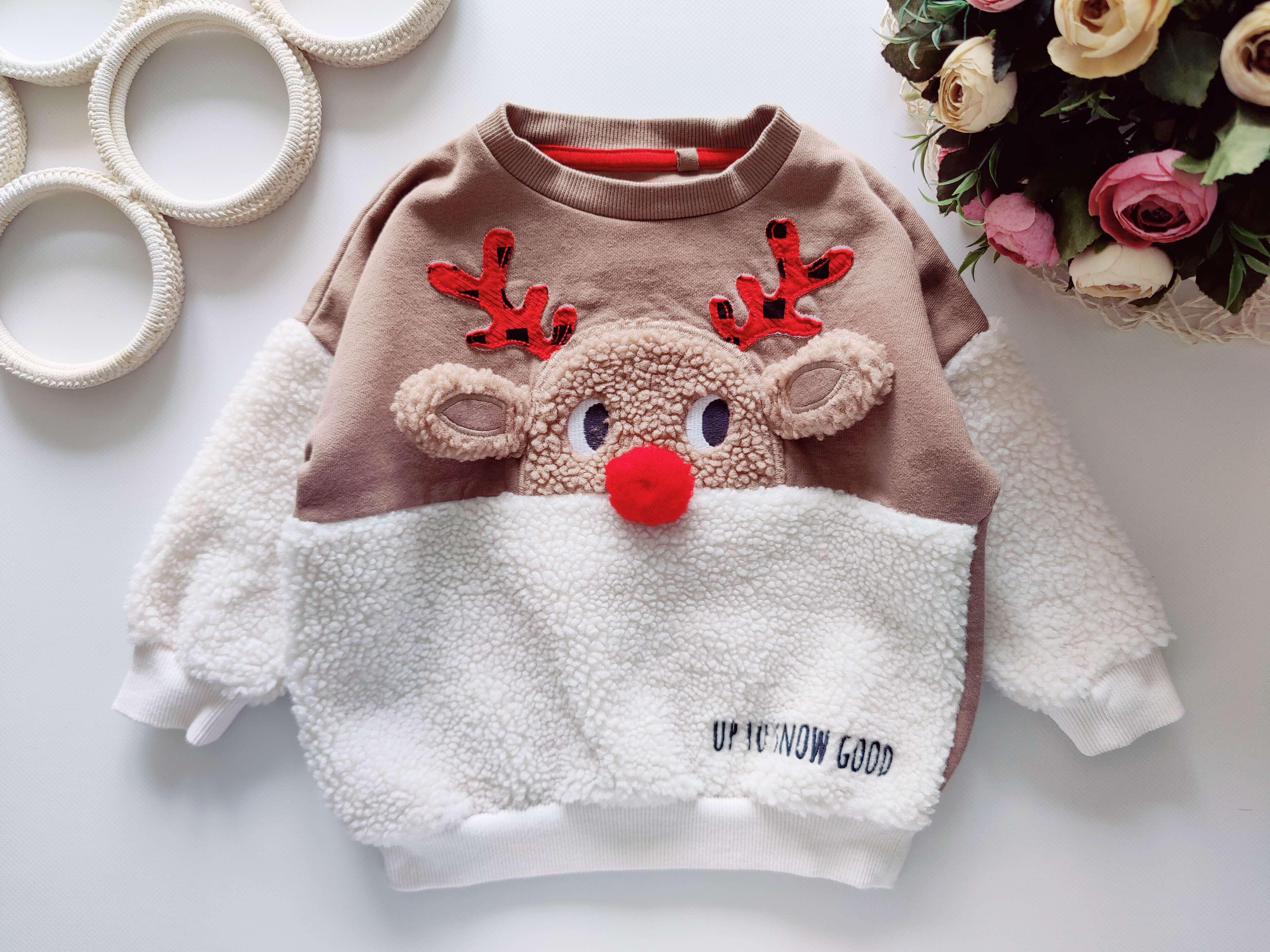 12,18 мес, рост 86 Свитшот на флисе с оленем