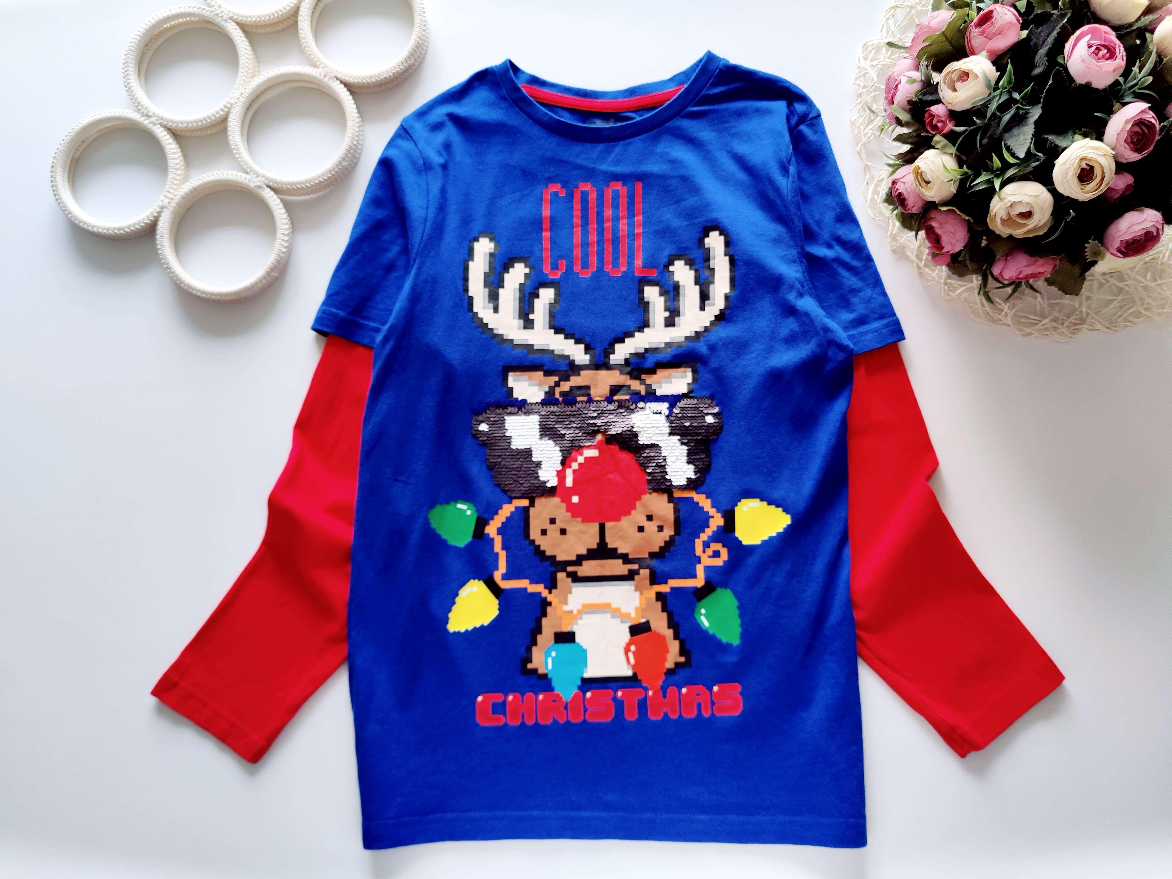 11,12 лет, рост 152 Реглан новогодний с оленем