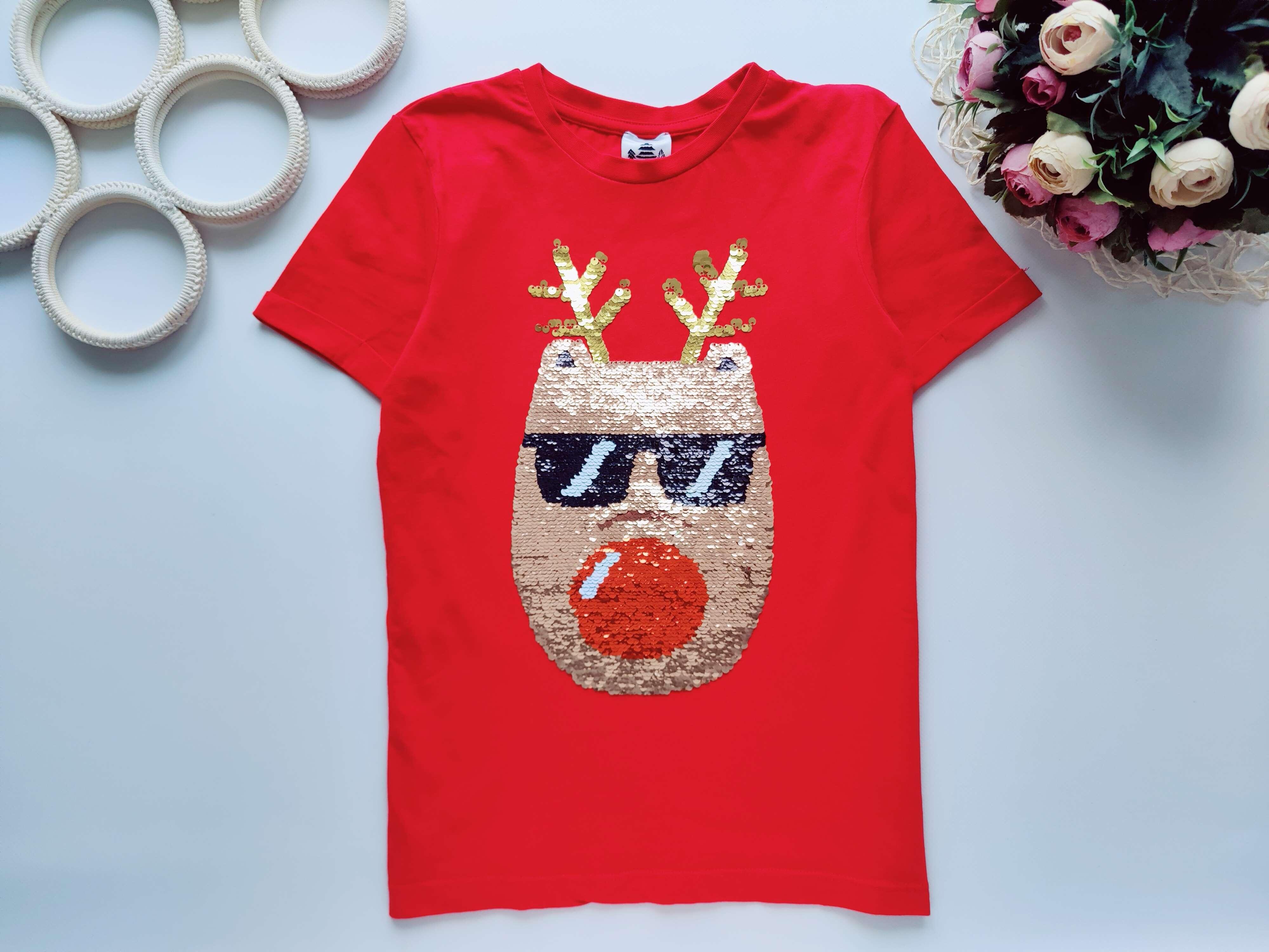 8,9 років, зріст 128,134 Футболка з оленем у паєтках