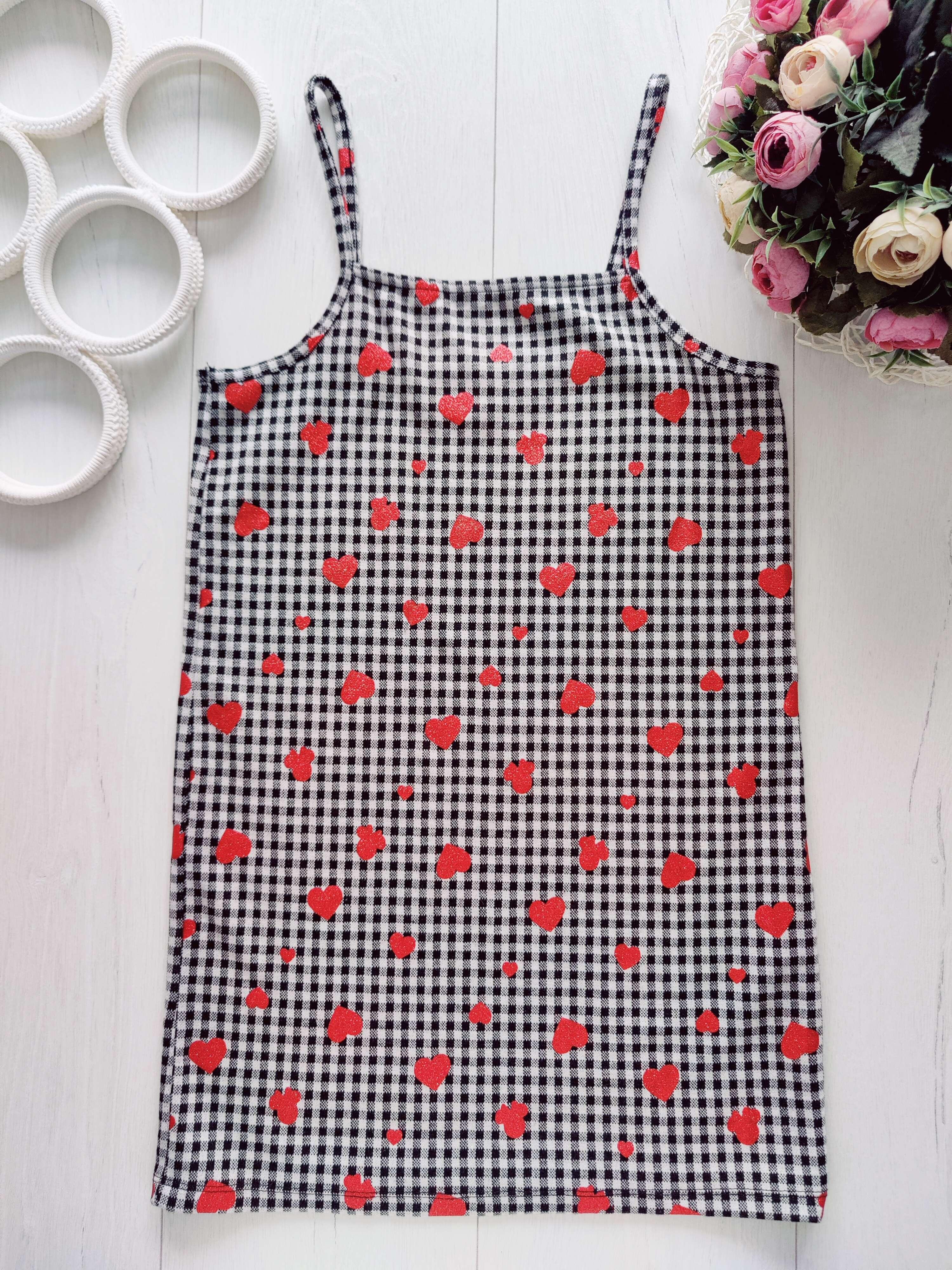 10,11 лет, рост 140,146 Сарафан в сердечках с микки