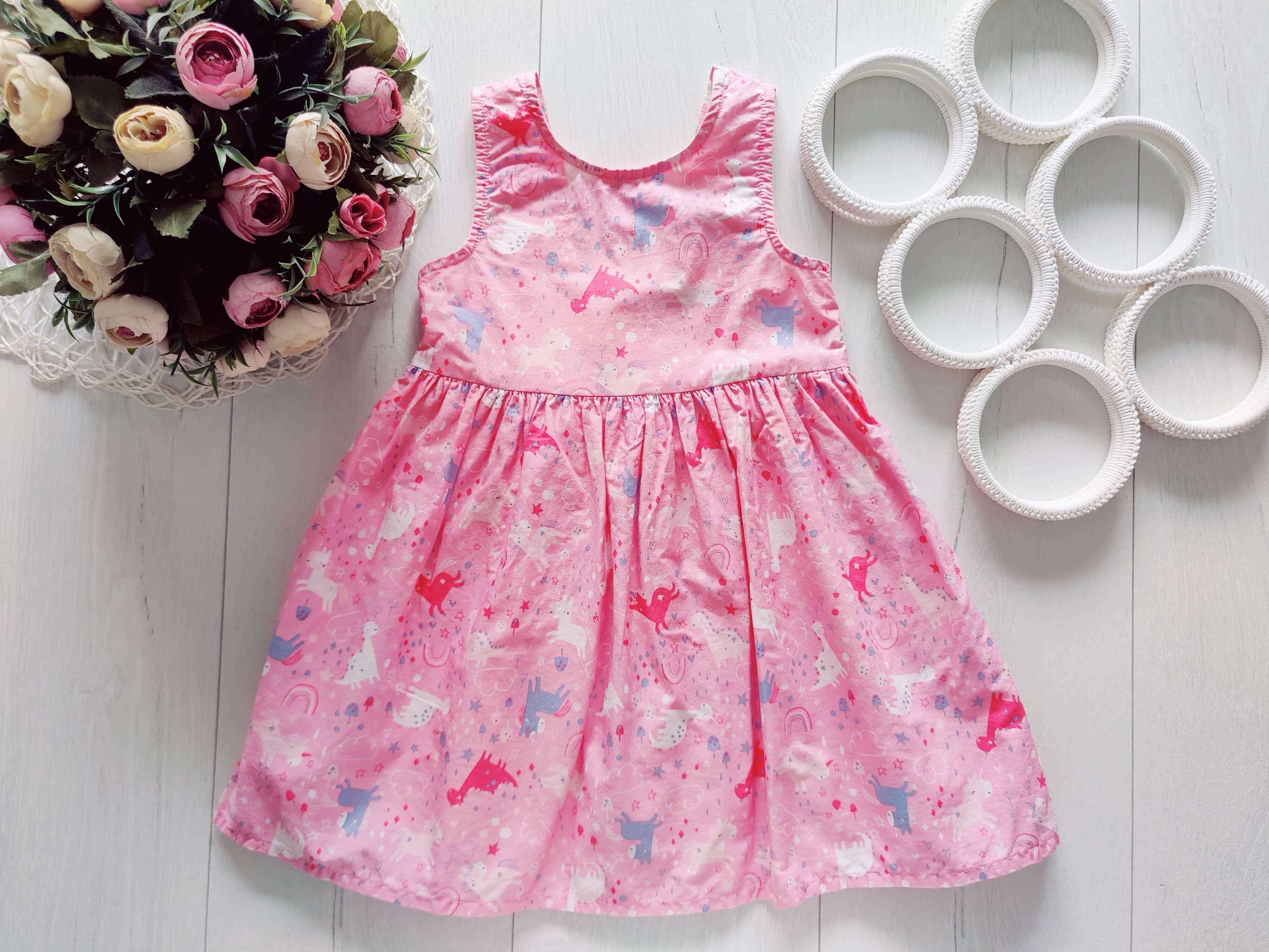 2,3 года, рост 92,98 Розовое хлопковое платье с пони