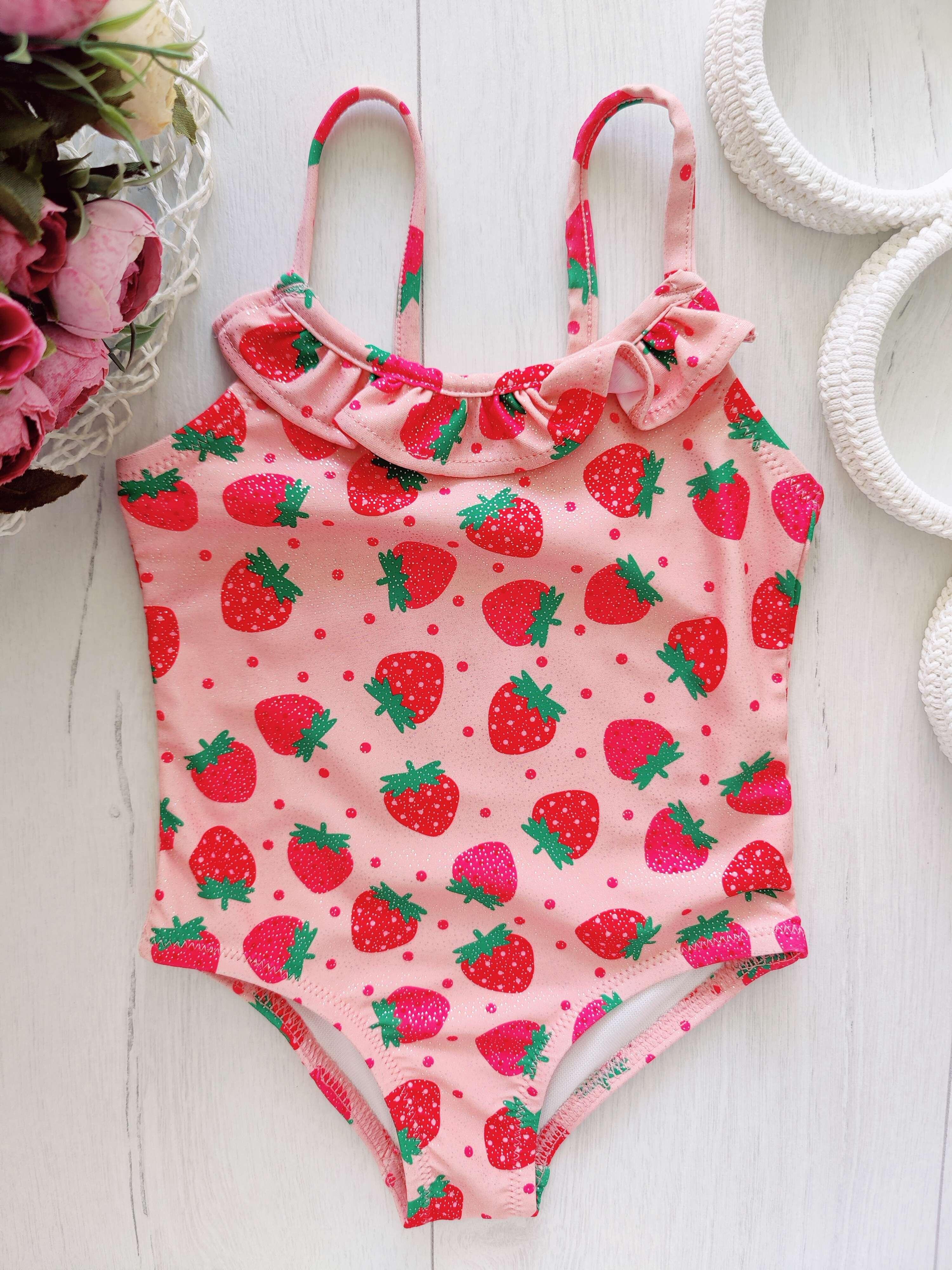 18,24 мес, рост 86,92 Красивый детский купальник в клубничках