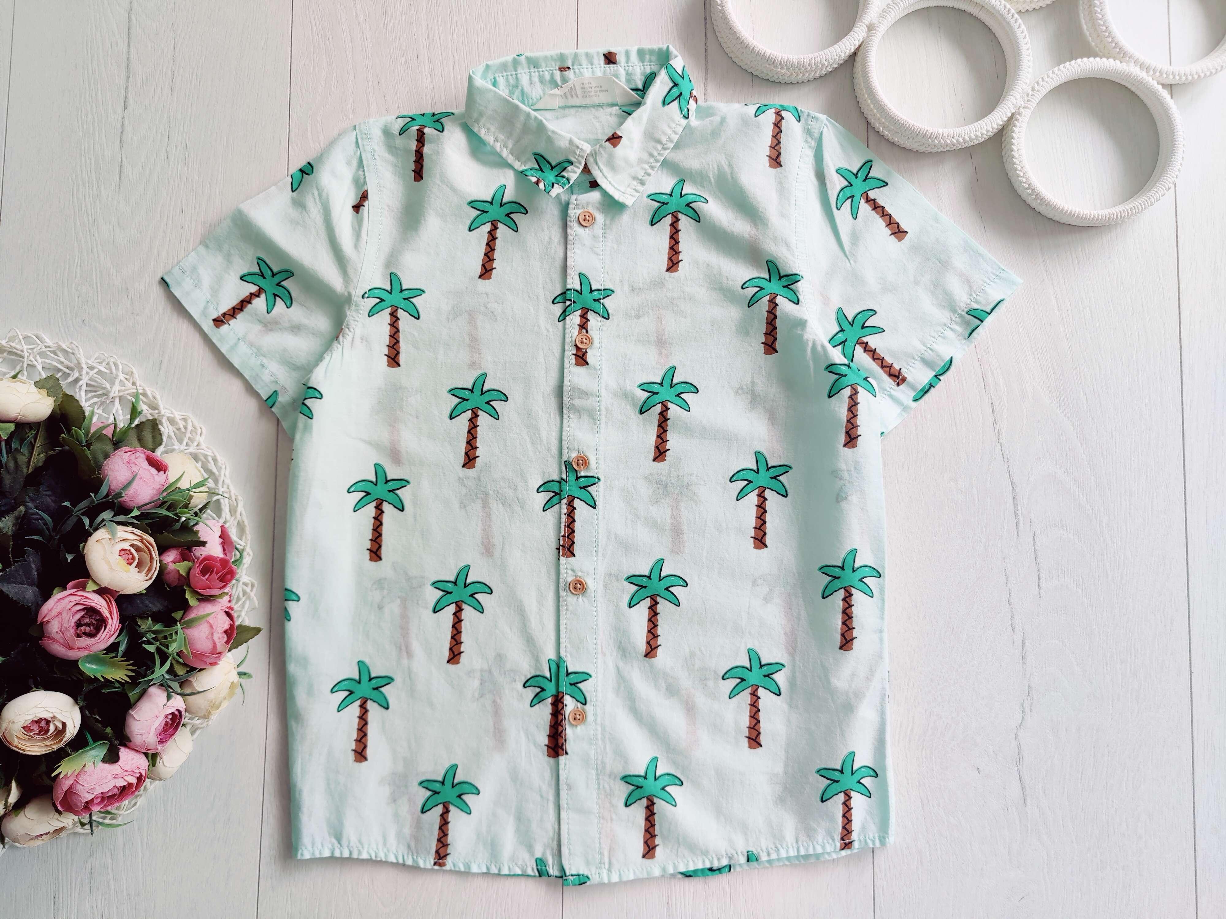 7,8 лет, рост 128 Гавайская рубашка в пальмах