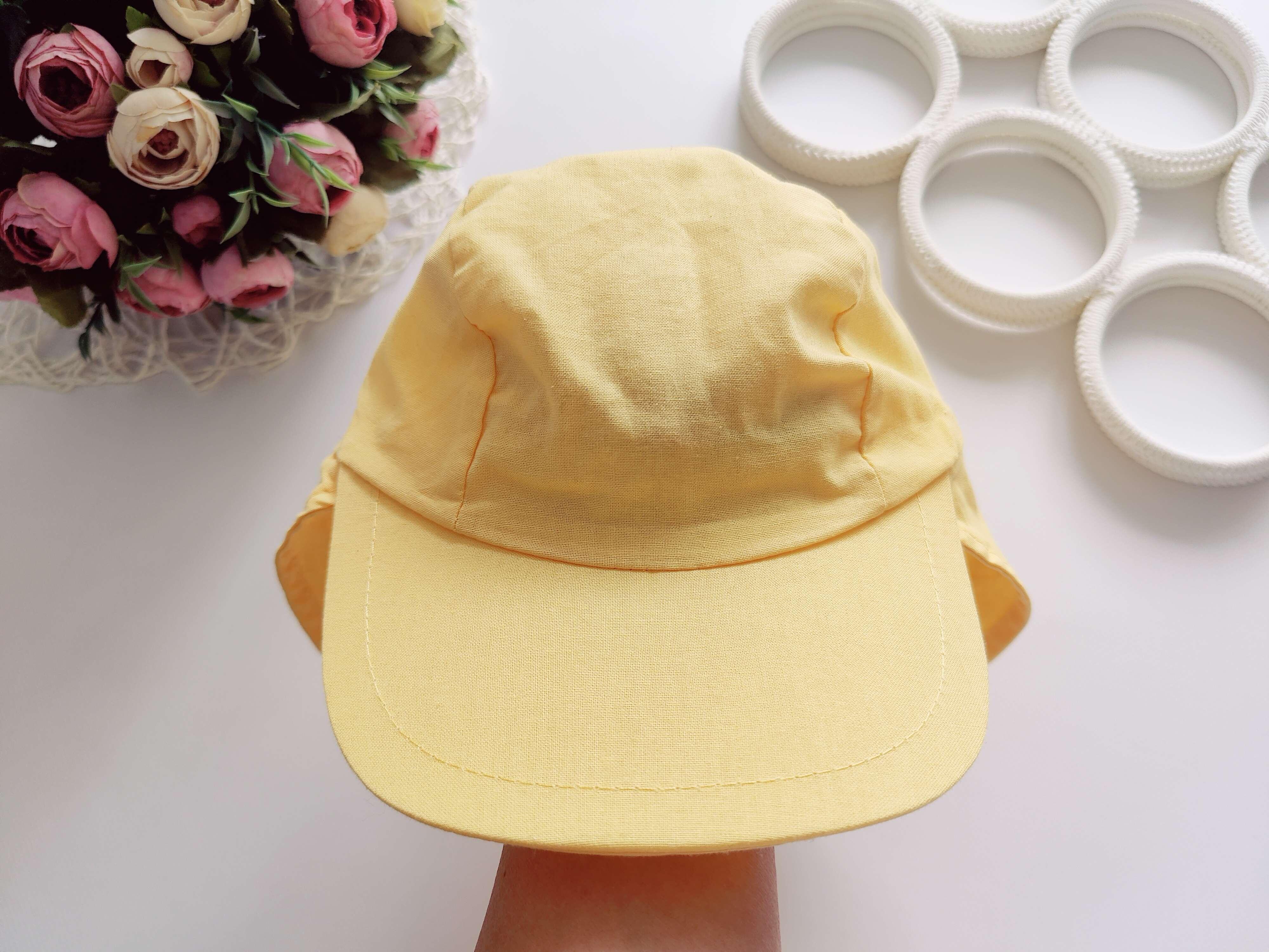 51 см+ тягнеться (зріст 110-116) Нова бавовняна жовта кепка із захистом шиї