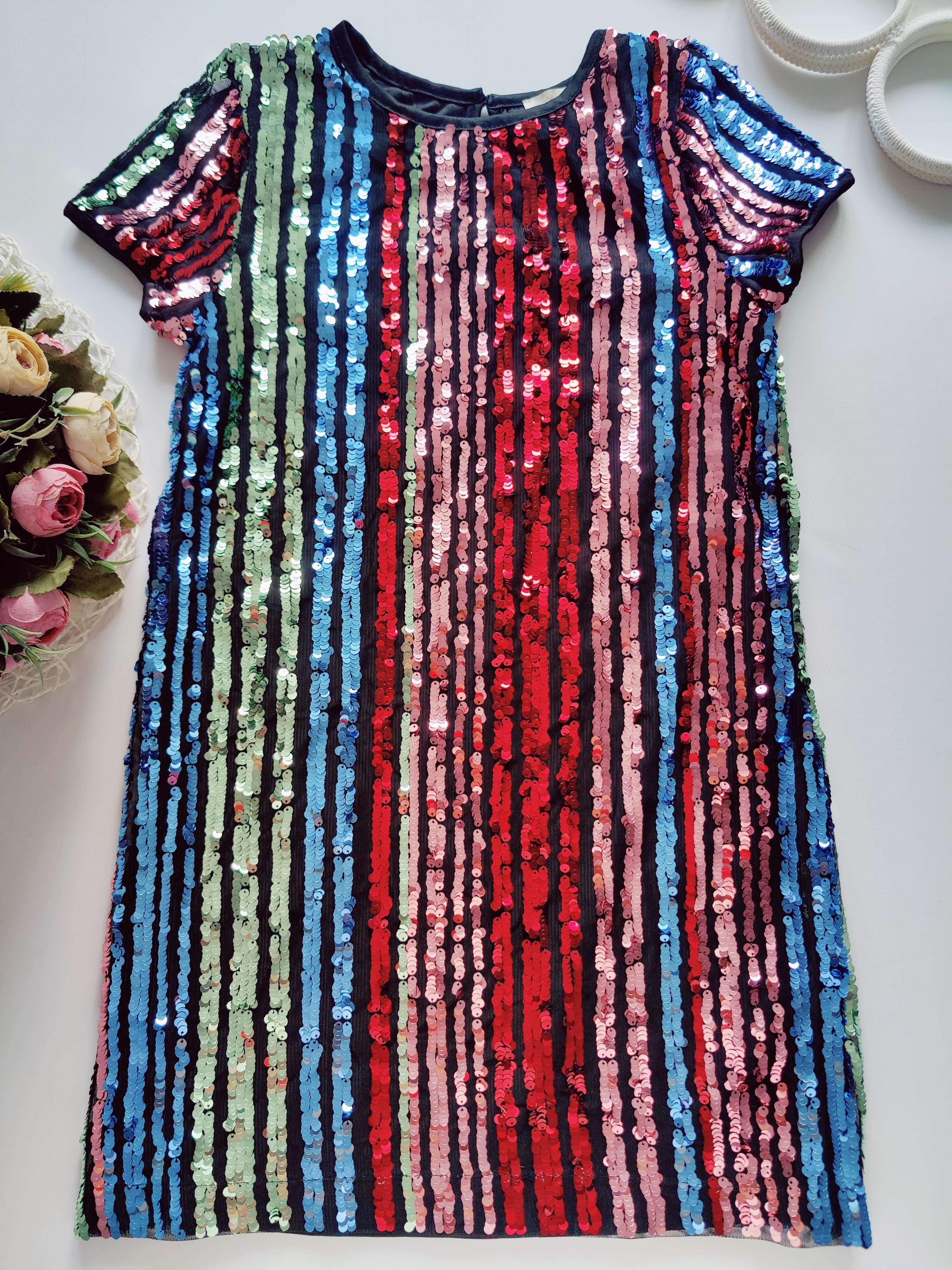 9,10 лет, рост 140 Красивое нарядное блестящее детское платье