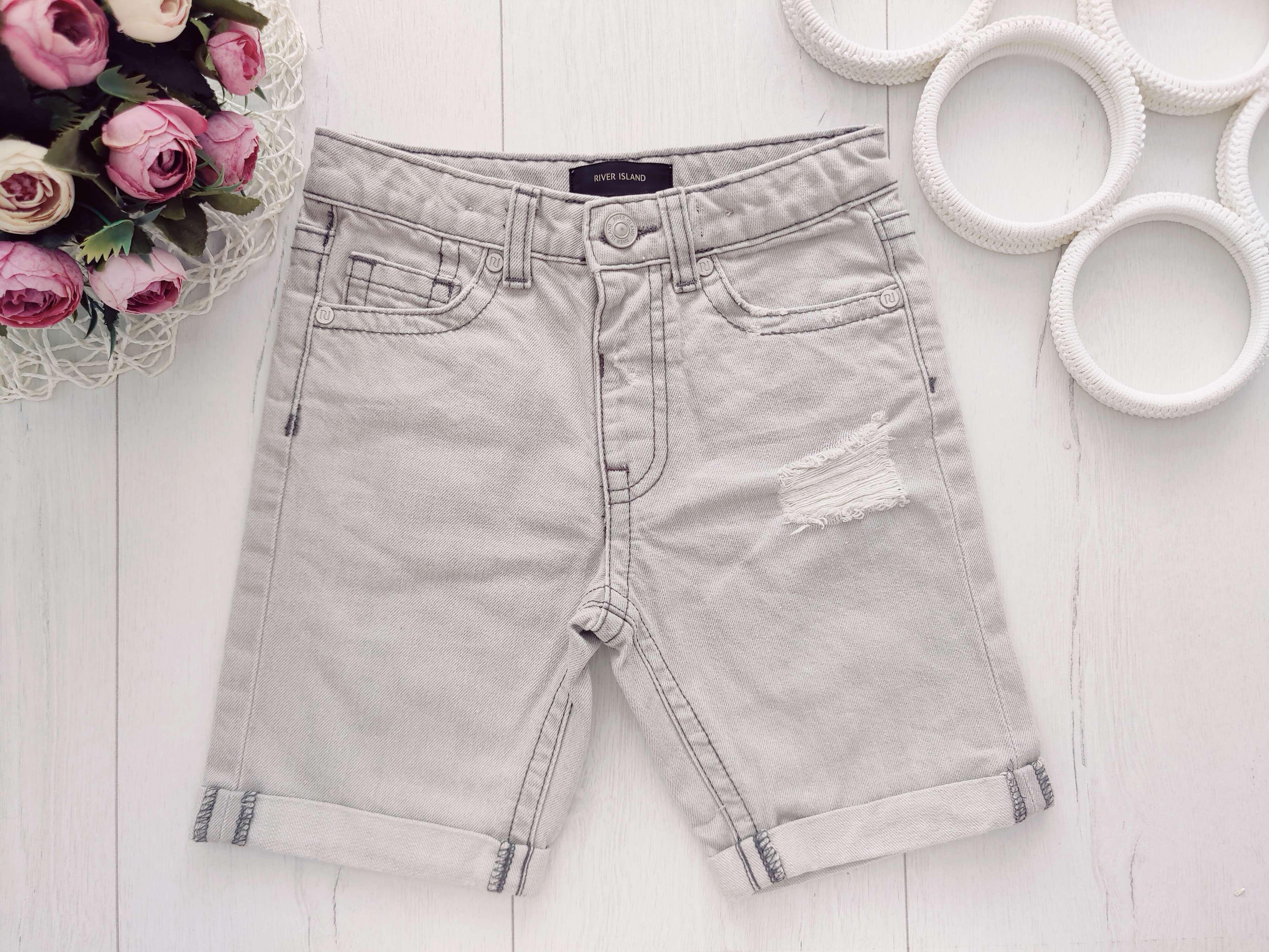 5,6 лет, рост 116 Модные светло серые джинсовые шорты для мальчика