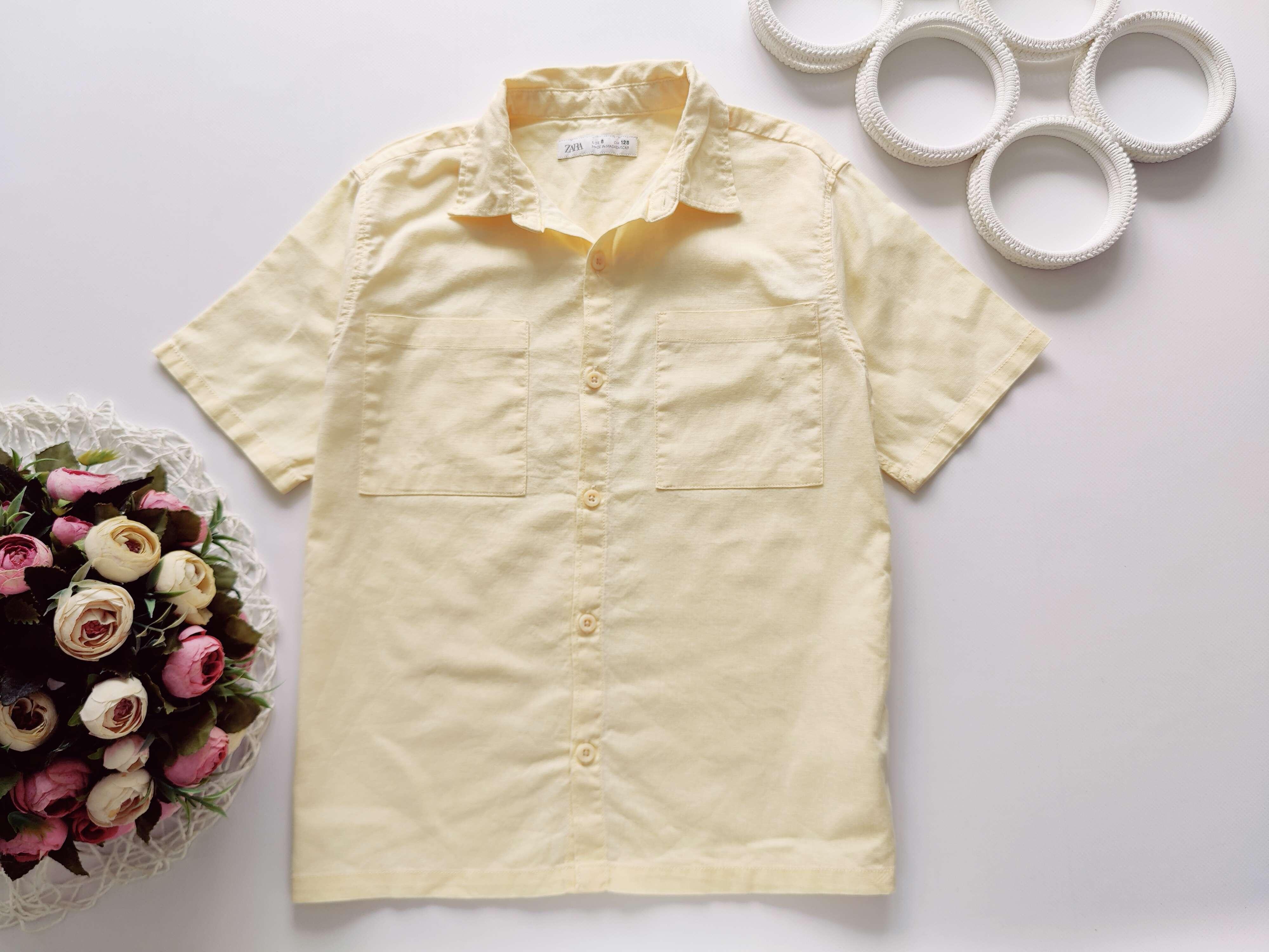 8 лет, рост 128 Льняная желтая рубашка