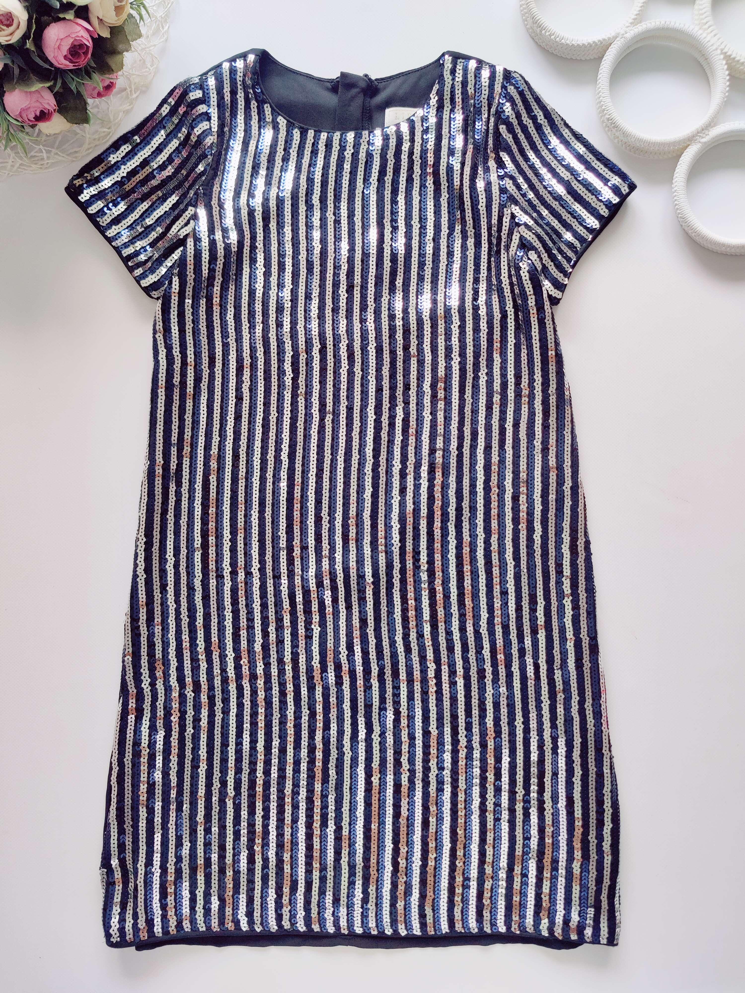 9 лет, рост 134 Нарядное блестящее детское платье в пайетках