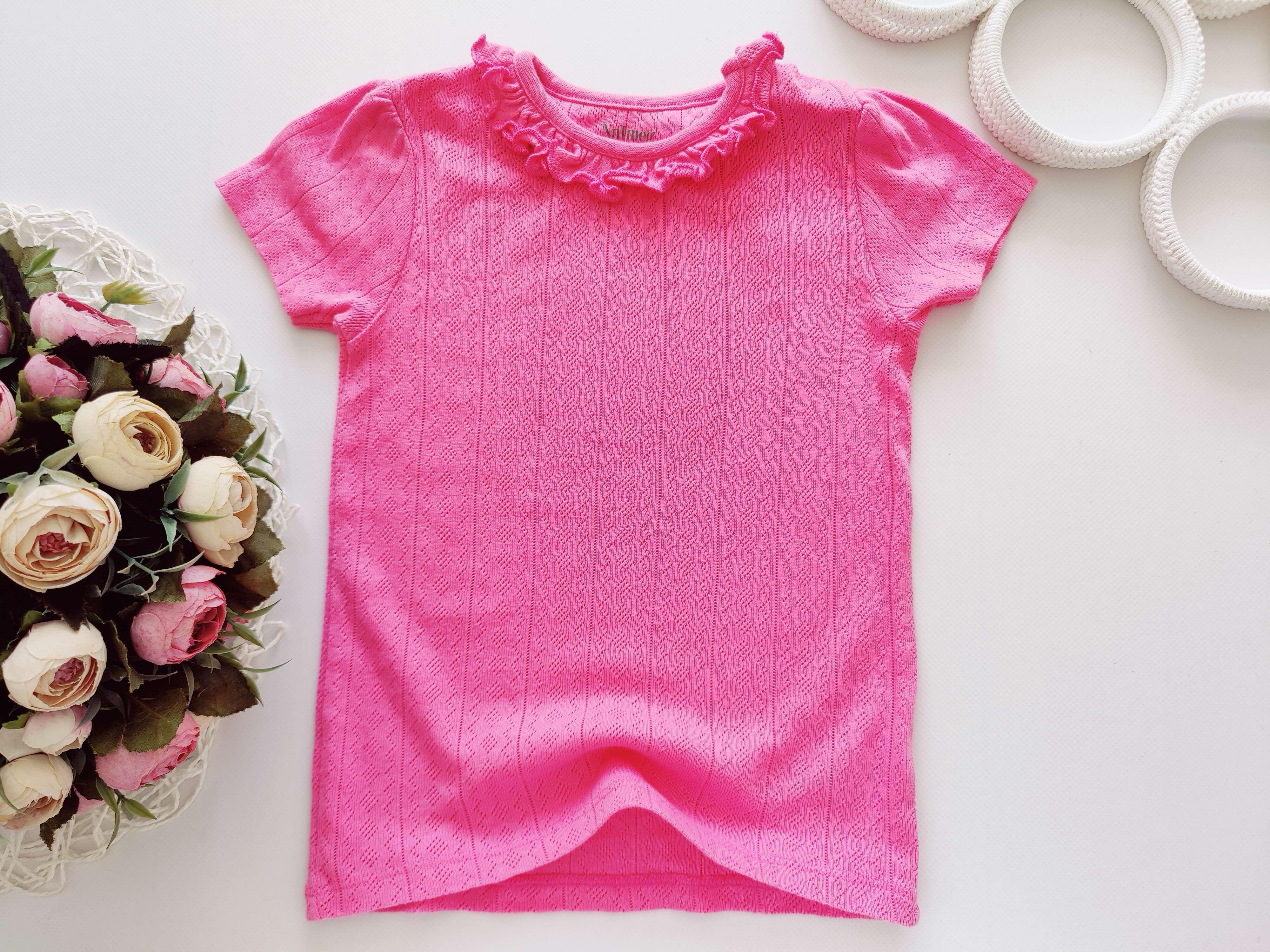 2,3 года, рост 92,98 Футболка розовая с рюшами