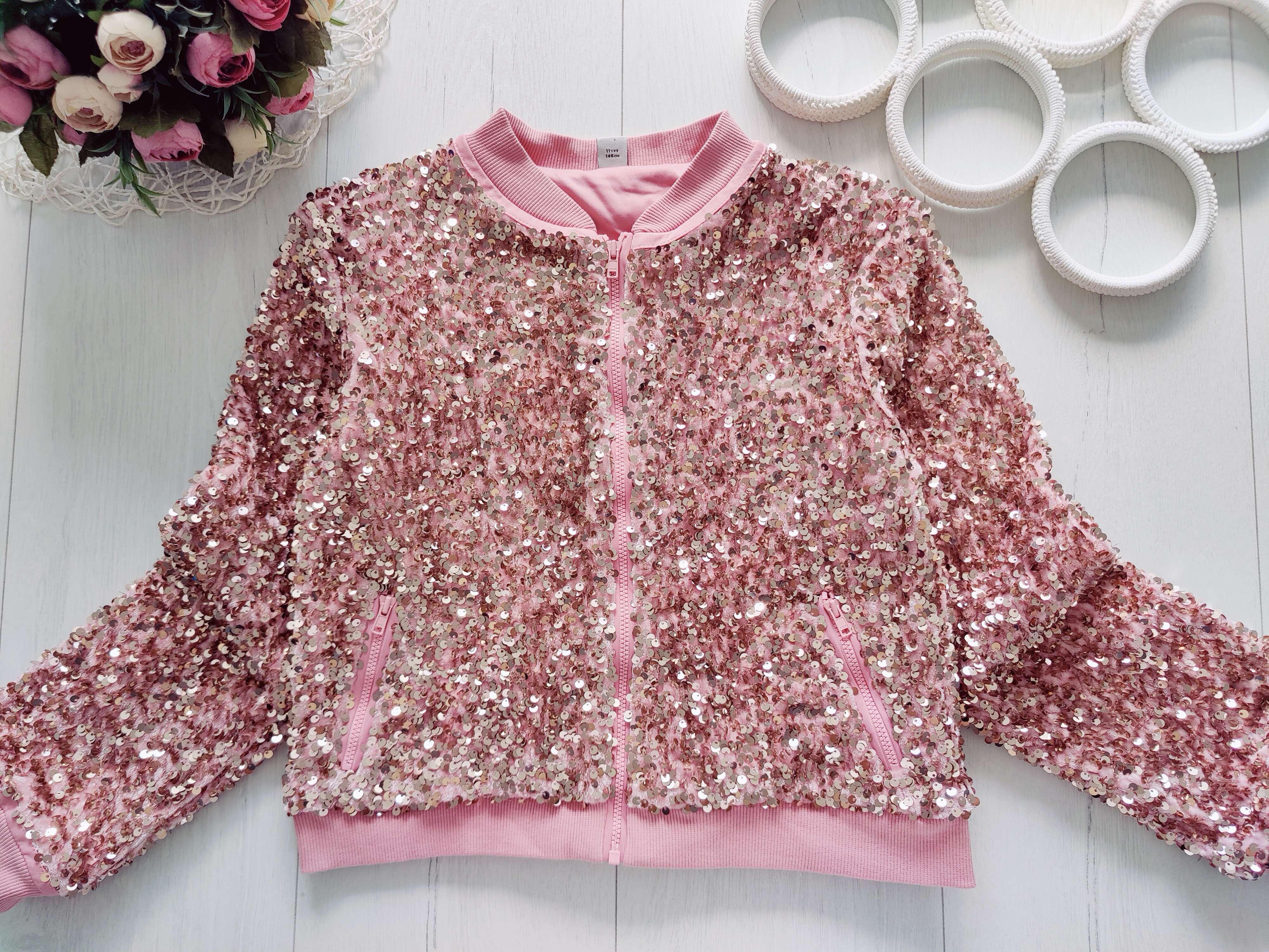 11 лет, рост 146 Нарядная кофта на молнии в пайетках