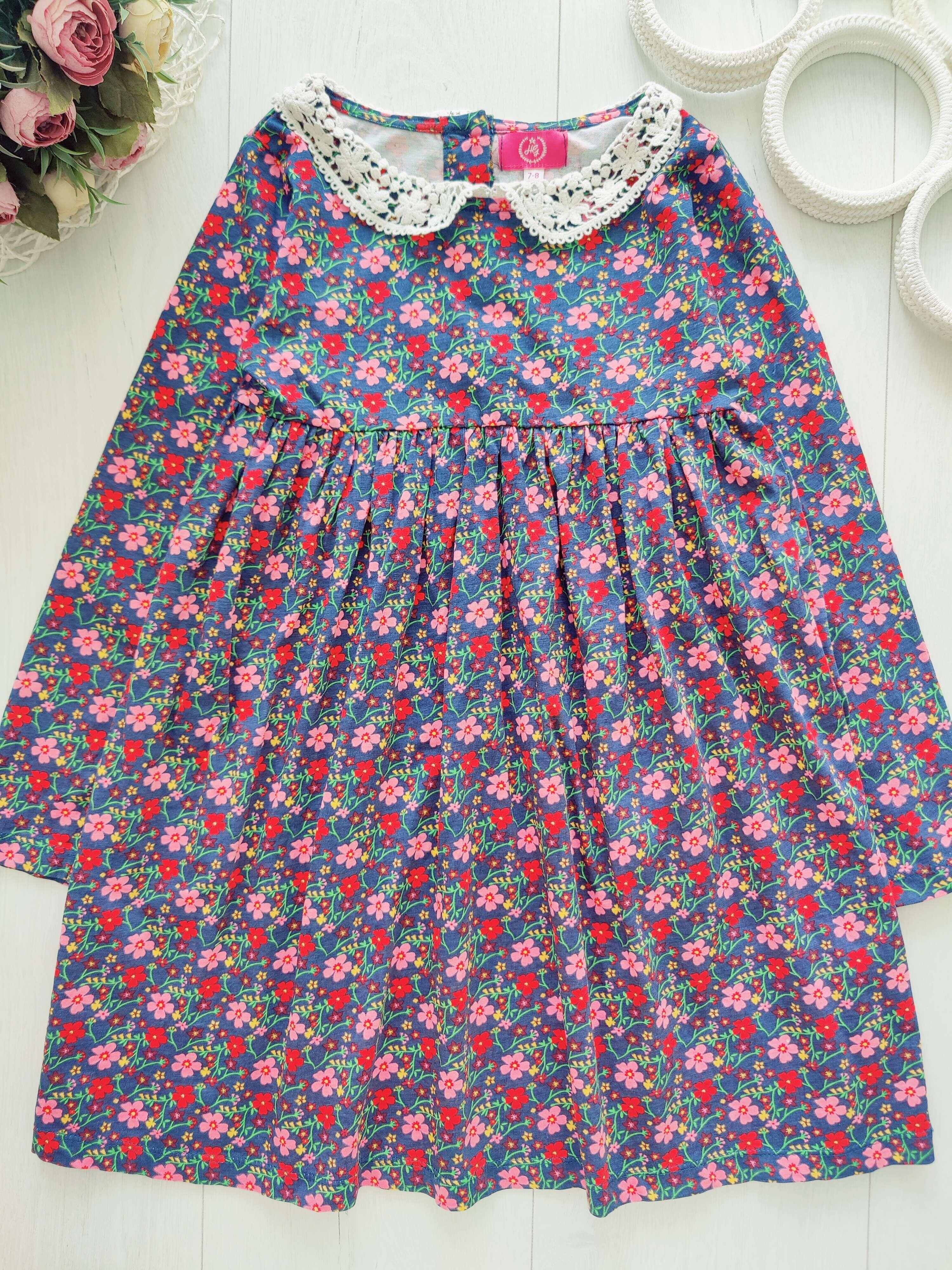 7,8 лет, рост 122,128 Платье котон с рукавами