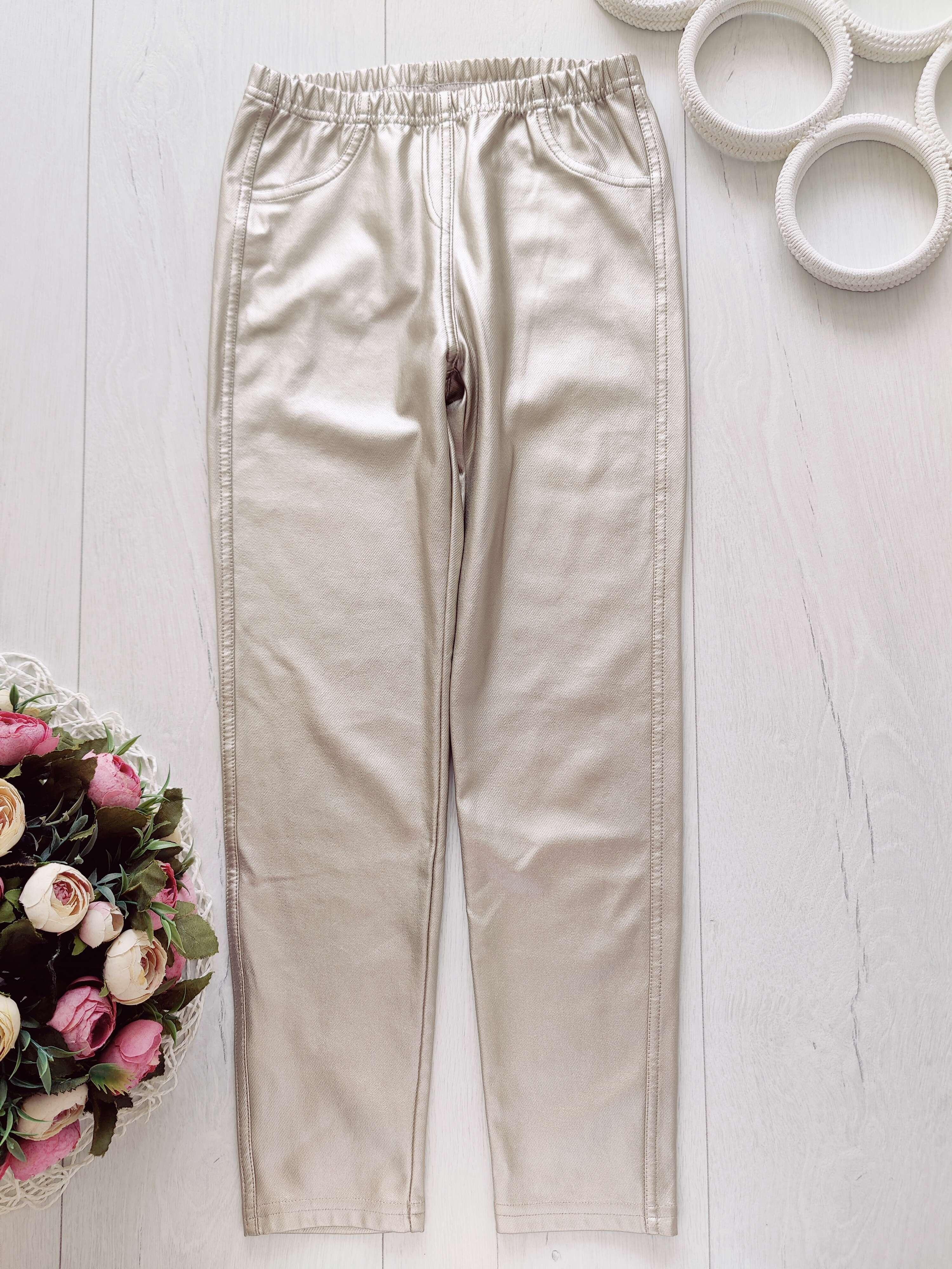 7,8 років, зріст 128 Золотисті стретчеві брюки