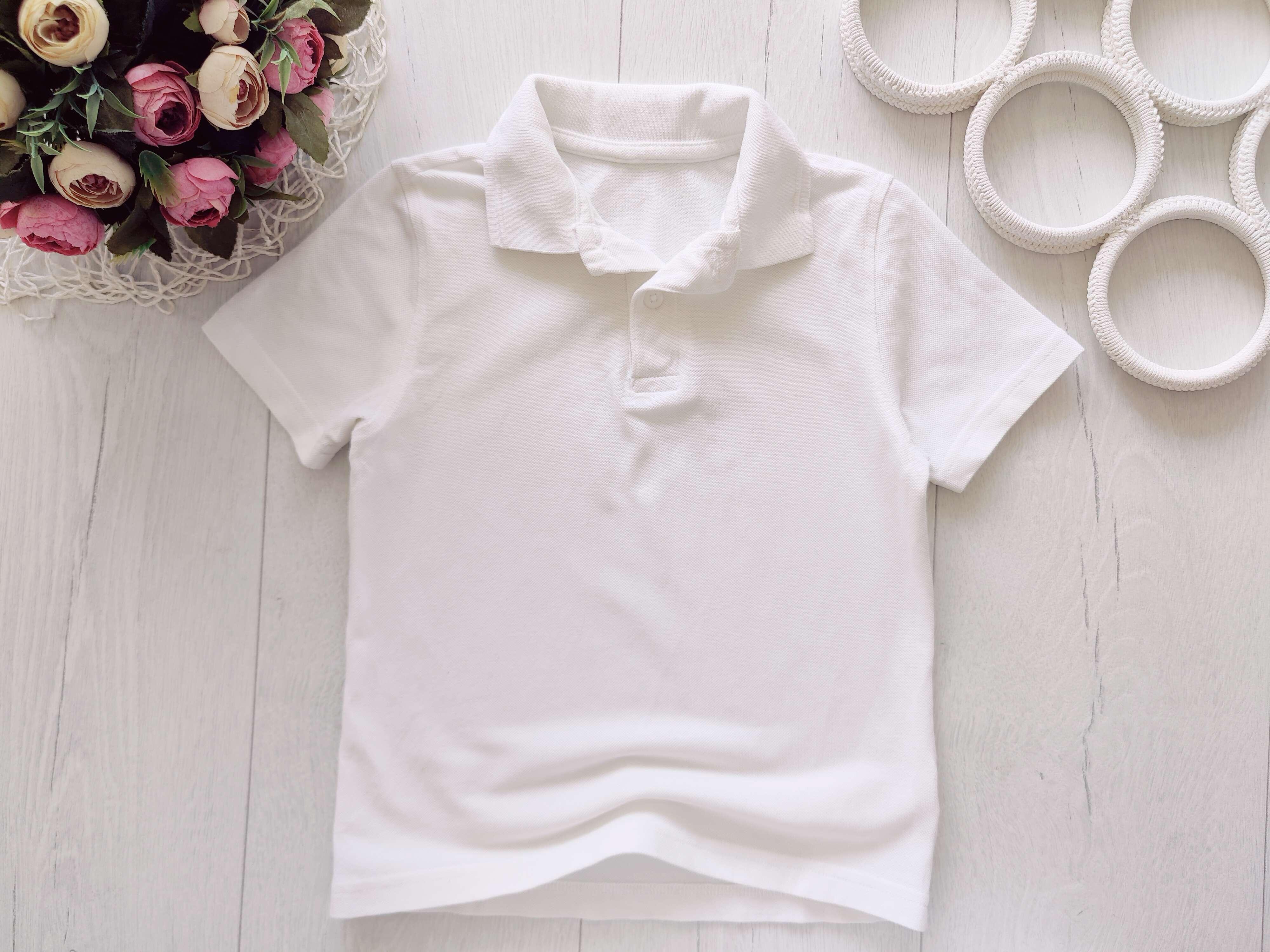 5,6 лет, рост 110,116 Белое поло для мальчика