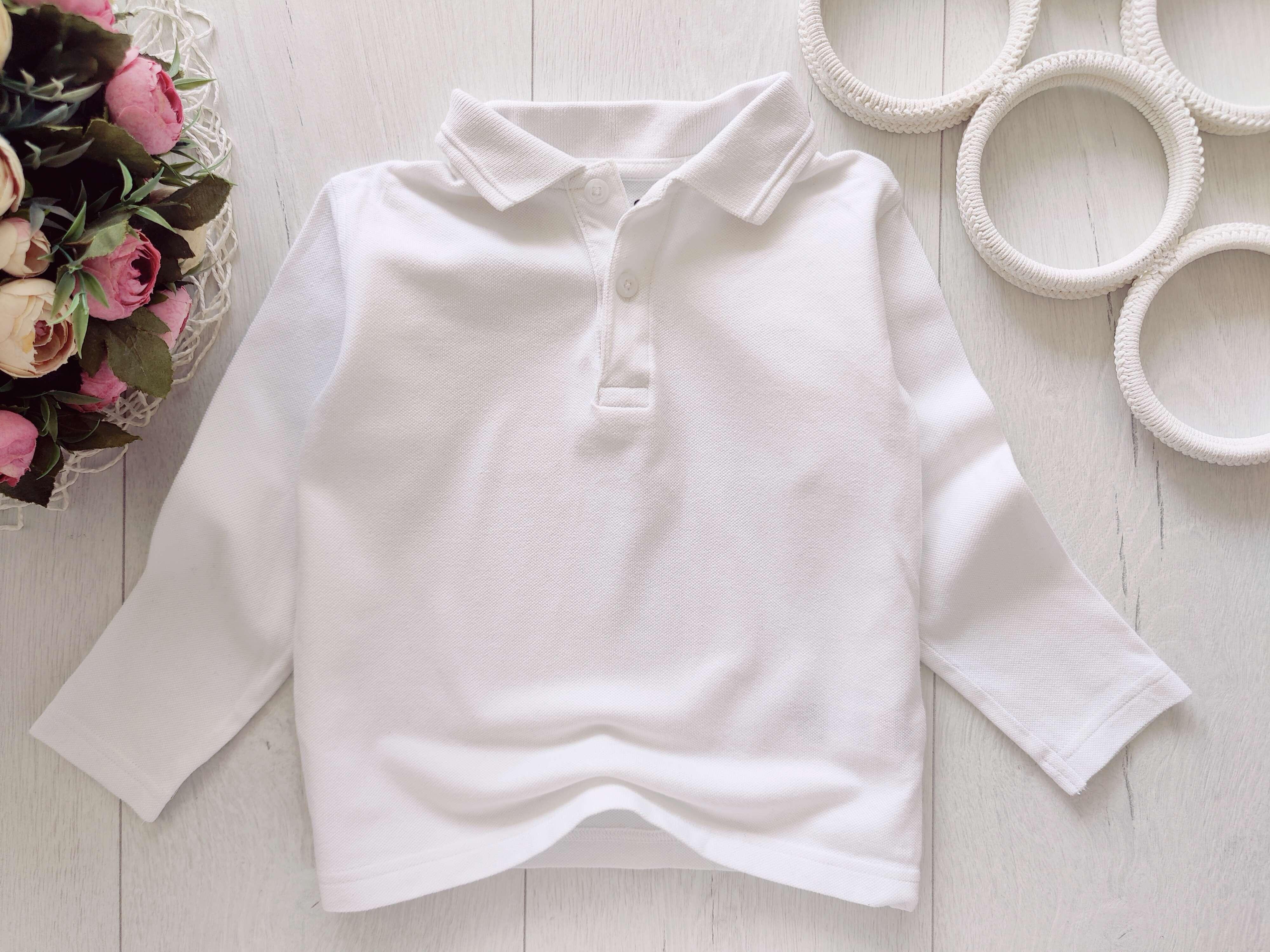 2,3 года, рост 98 Белое поло мальчику длинный рукав