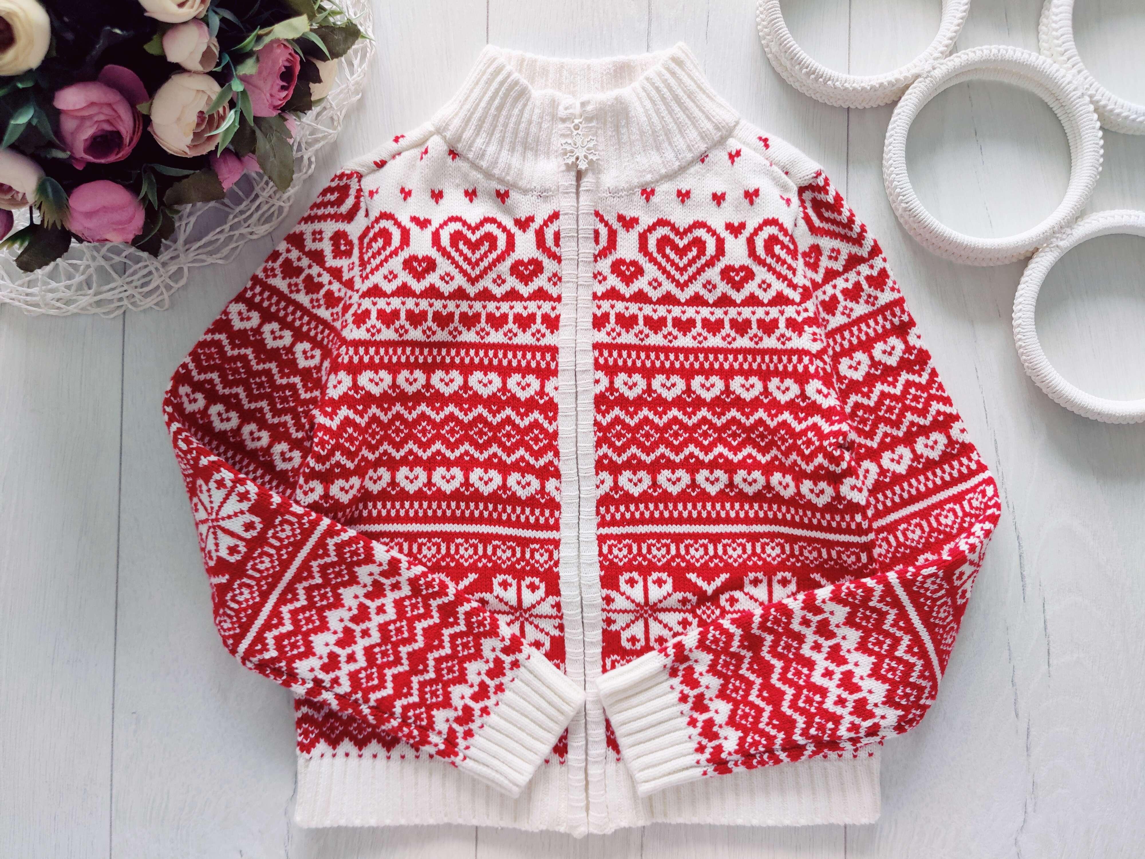 3,4 года, рост 98,104 Теплая вязаная кофта на молнии