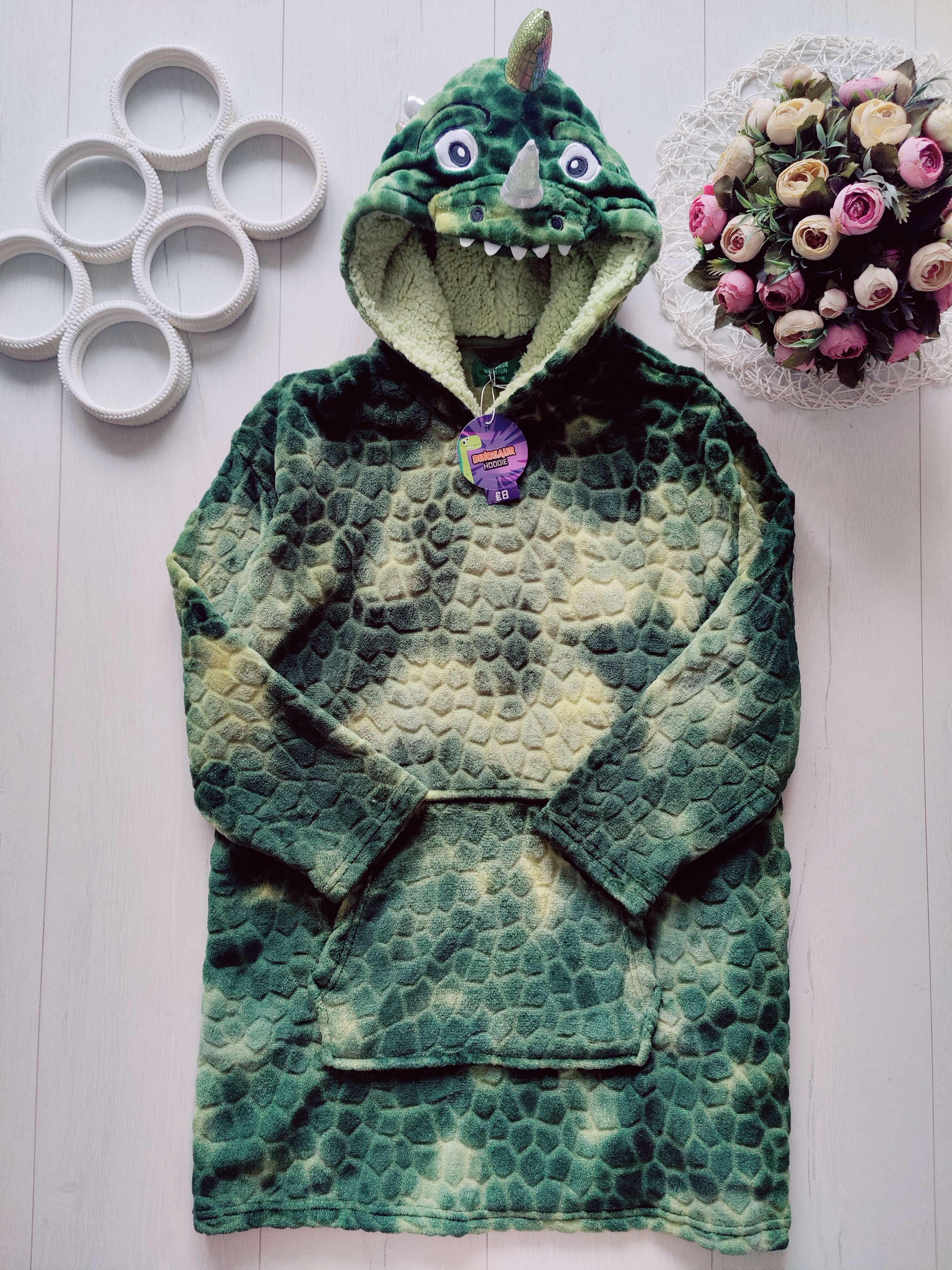 9-12 років, Новий дитячий махровий домашній худі- плед у вигляді динозавра