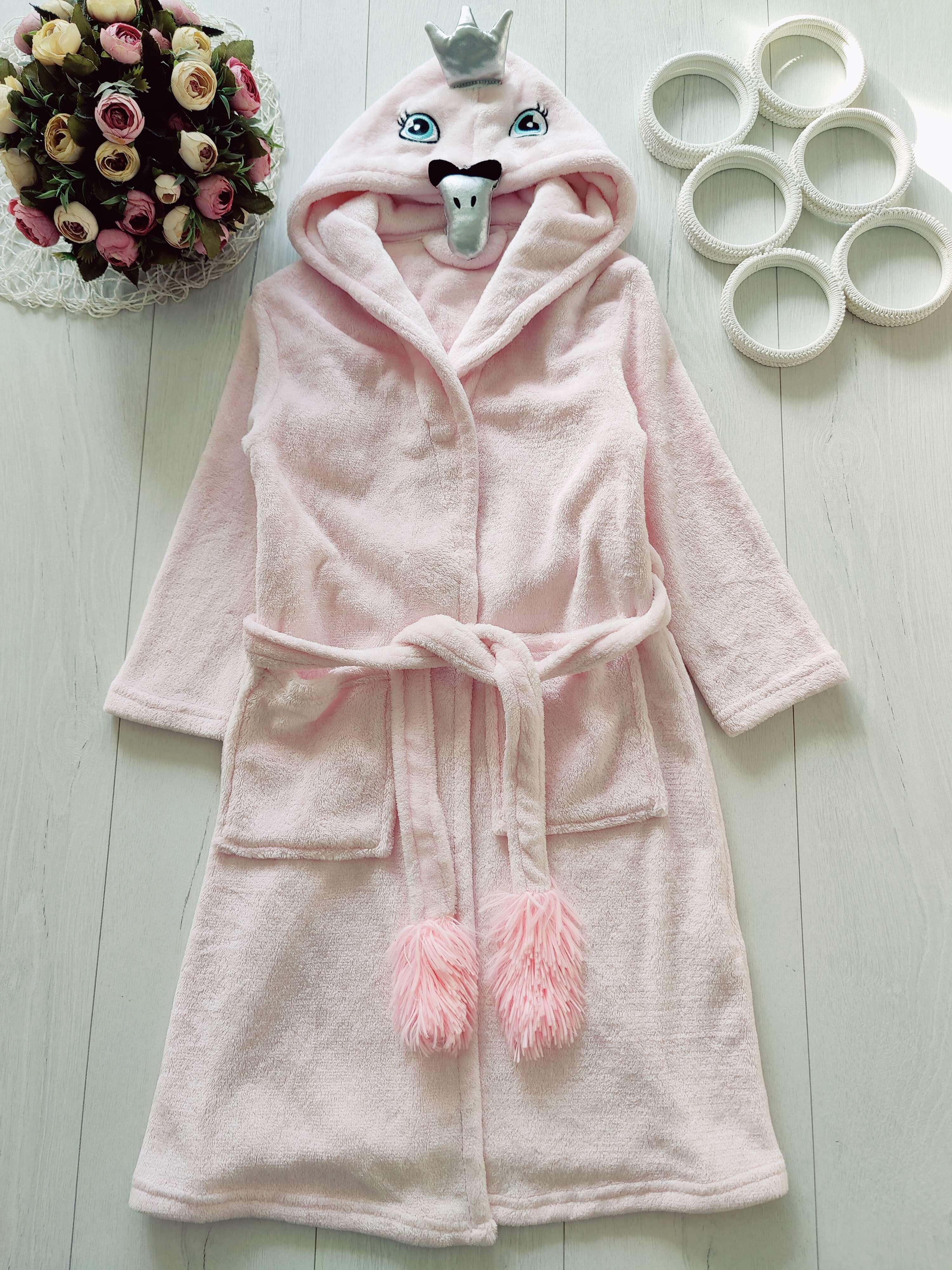 7,8 лет, рост 122,128 Теплий махровий халат с короной