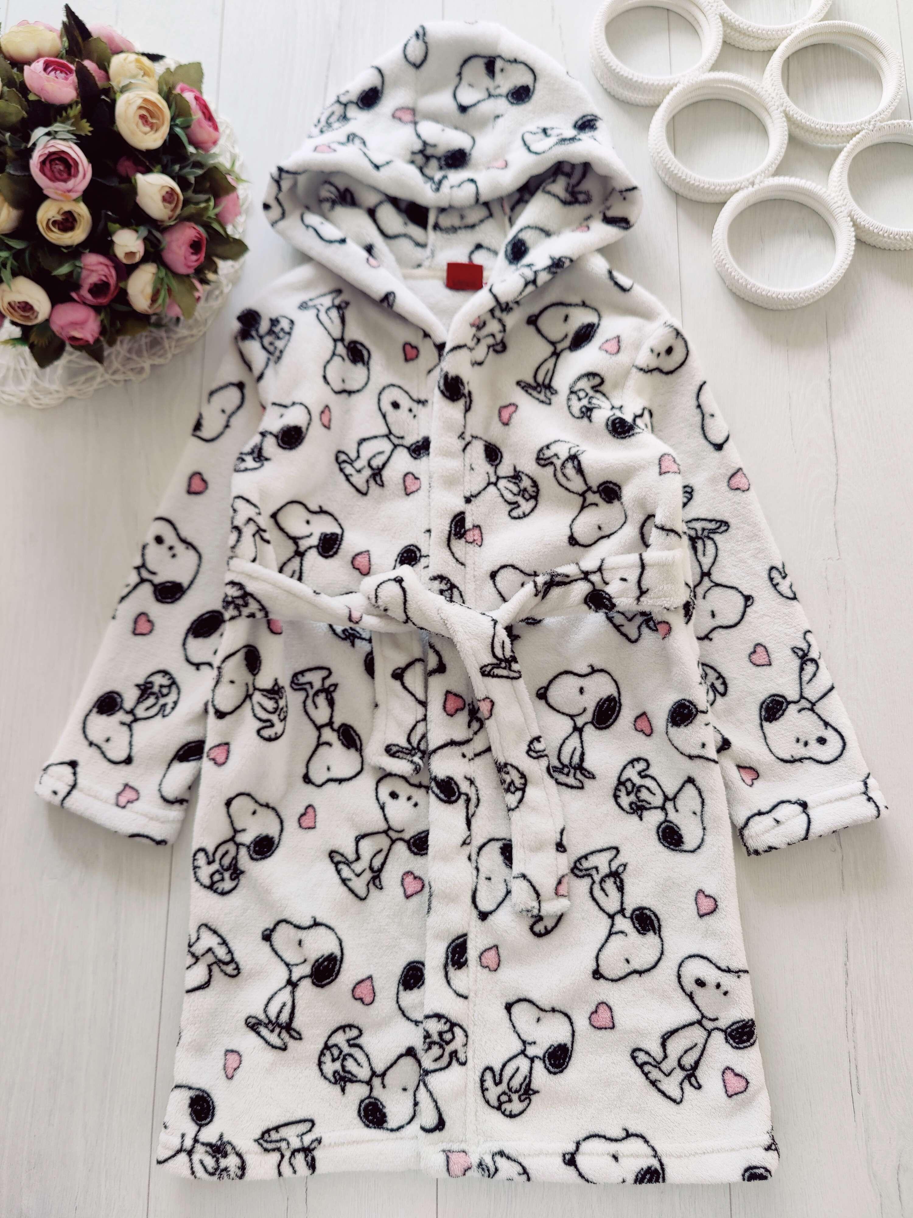 5,6 років, зріст 116 Теплий махровий халат із собаками в сердечках