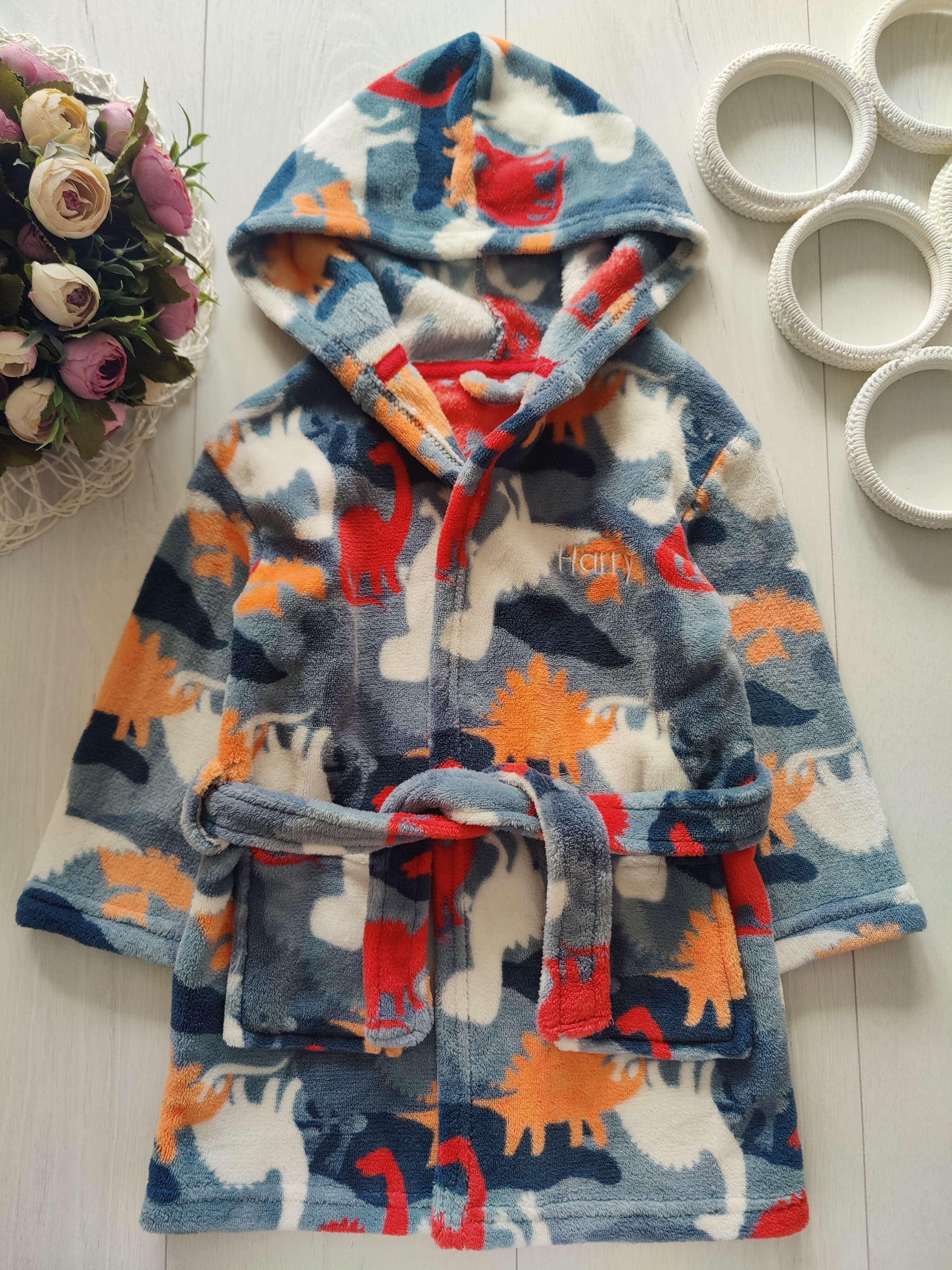 1-2 роки, Теплий махровий халат у динозаврах