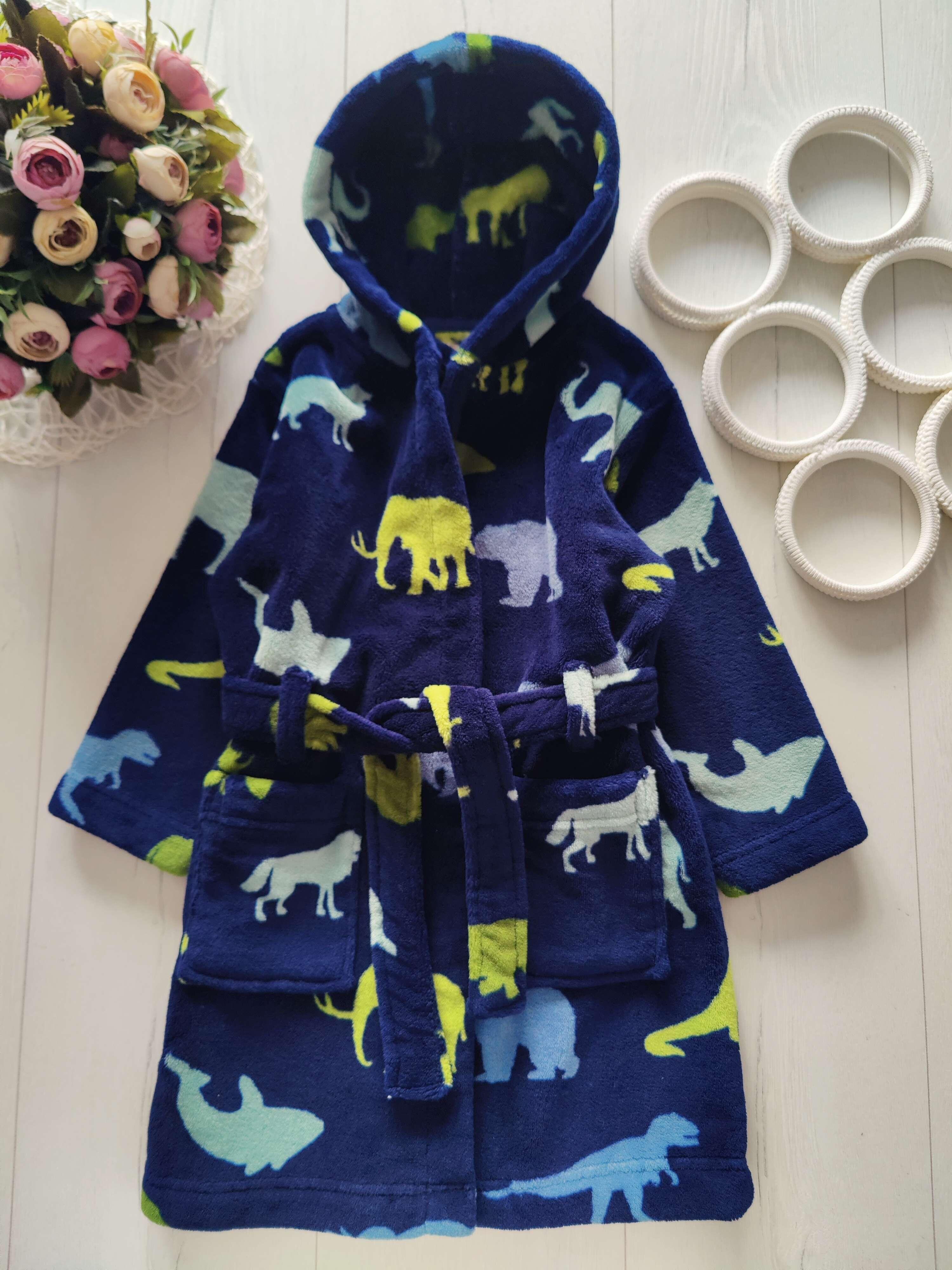 2,3 роки, зріст 98 Теплий махровий халат із динозаврами