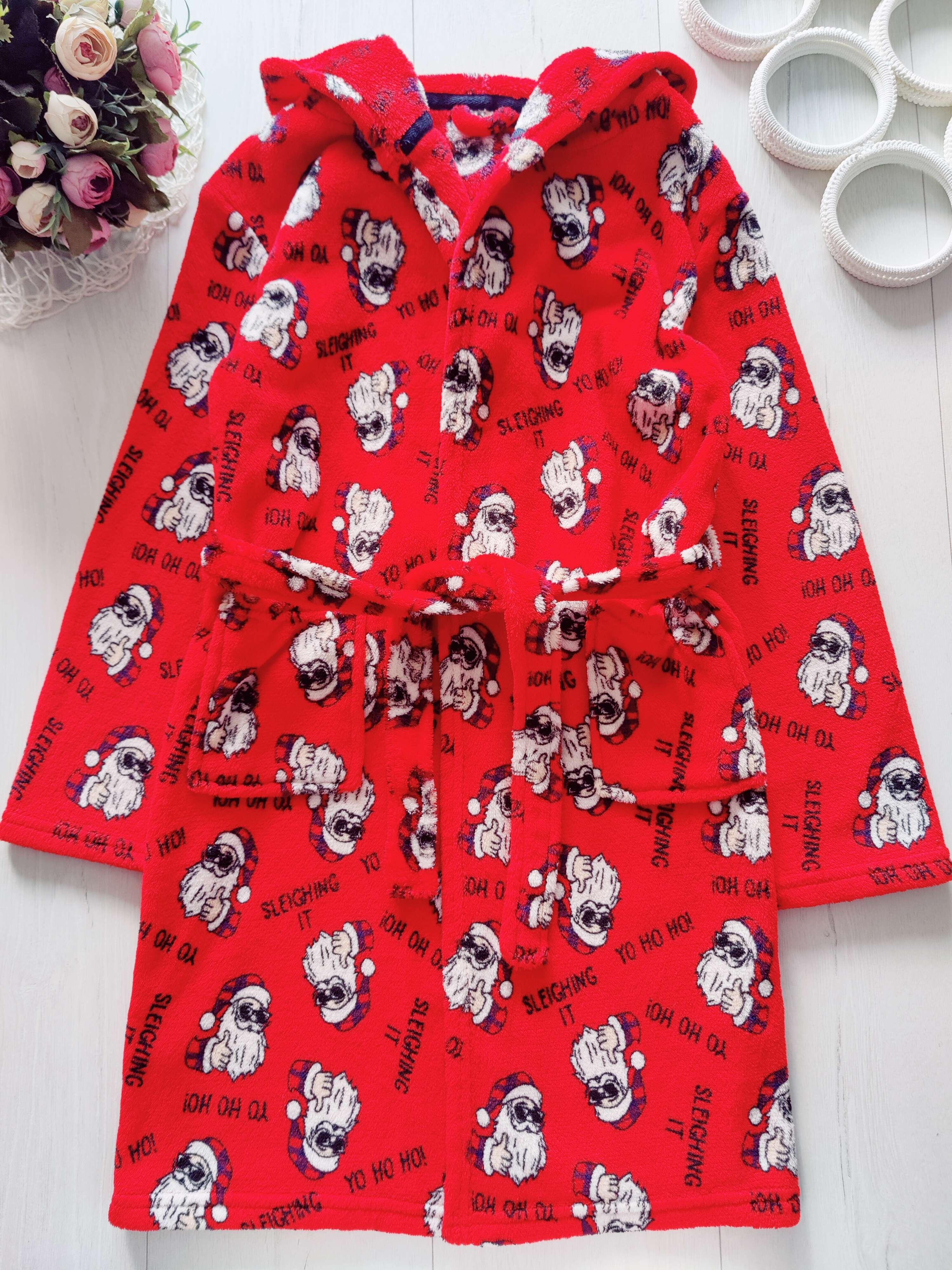 11,12 років, зріст 146,152 Теплий махровий халат дід мороз