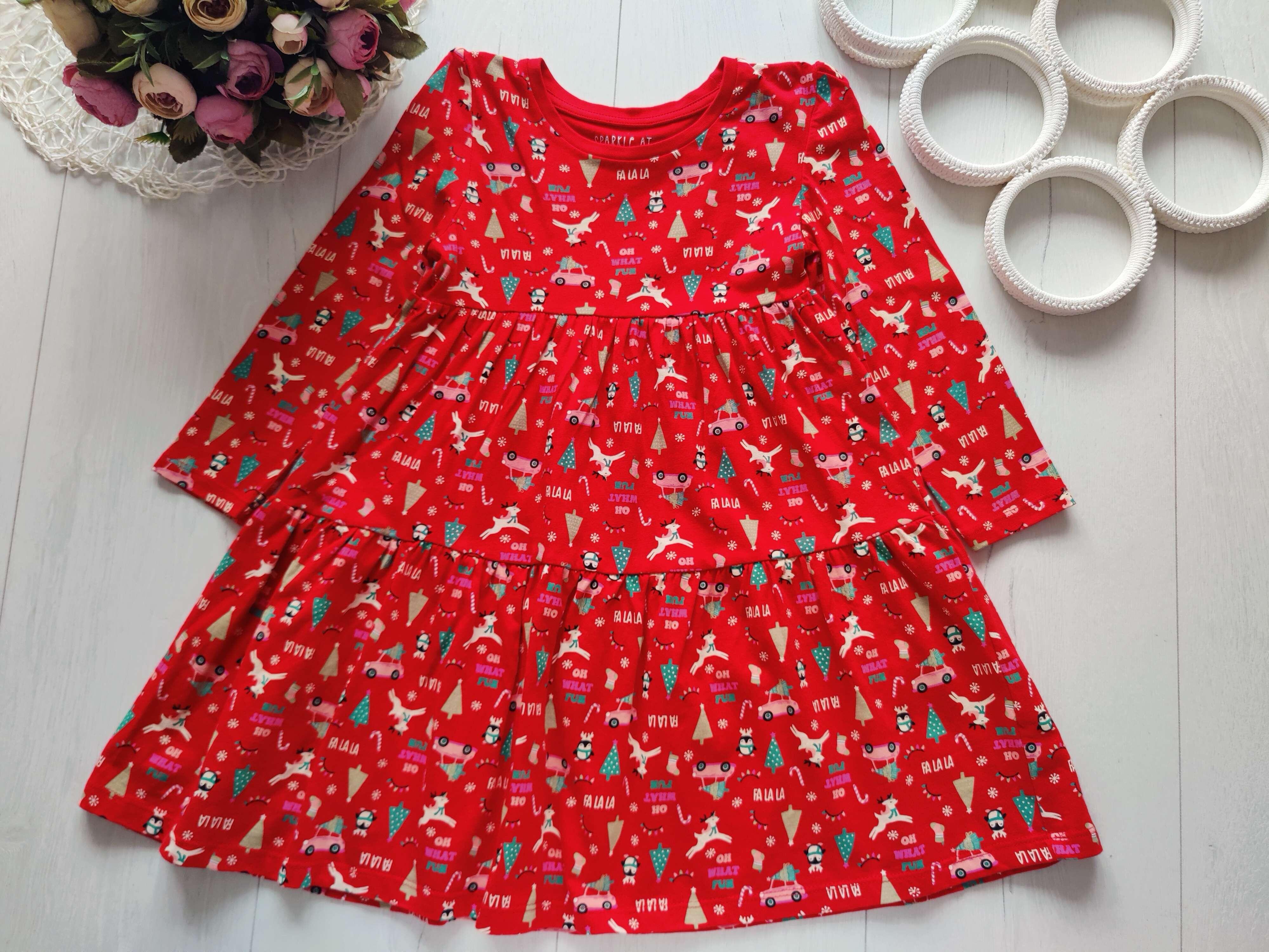 4,5 лет, рост 104,110 Новогоднее платье котон