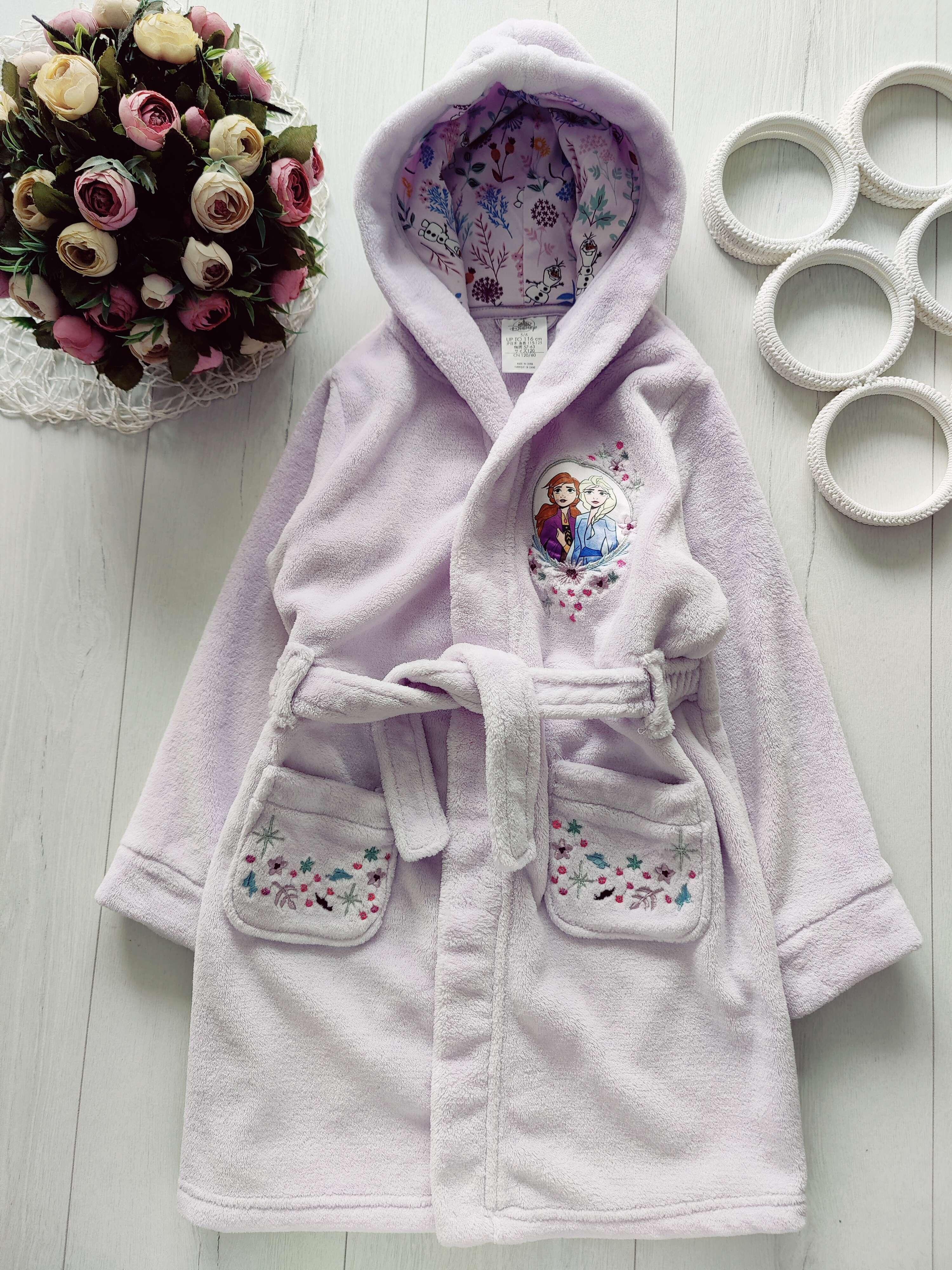5,6 років, зріст 110,116 Теплий дитячий халат з капюшоном Frozen