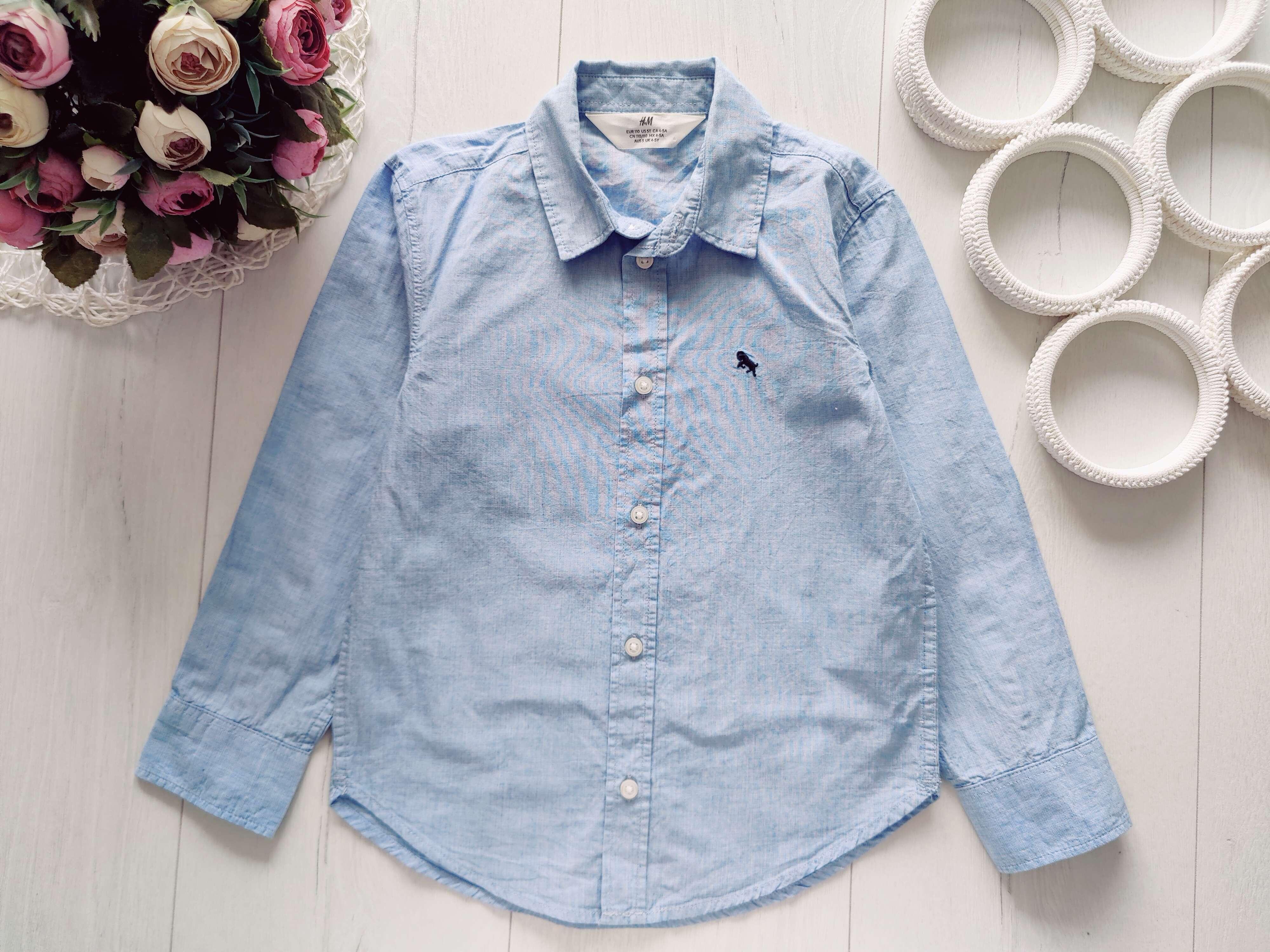 4,5 лет, рост 110 Детская рубашка длинный рукав голубая