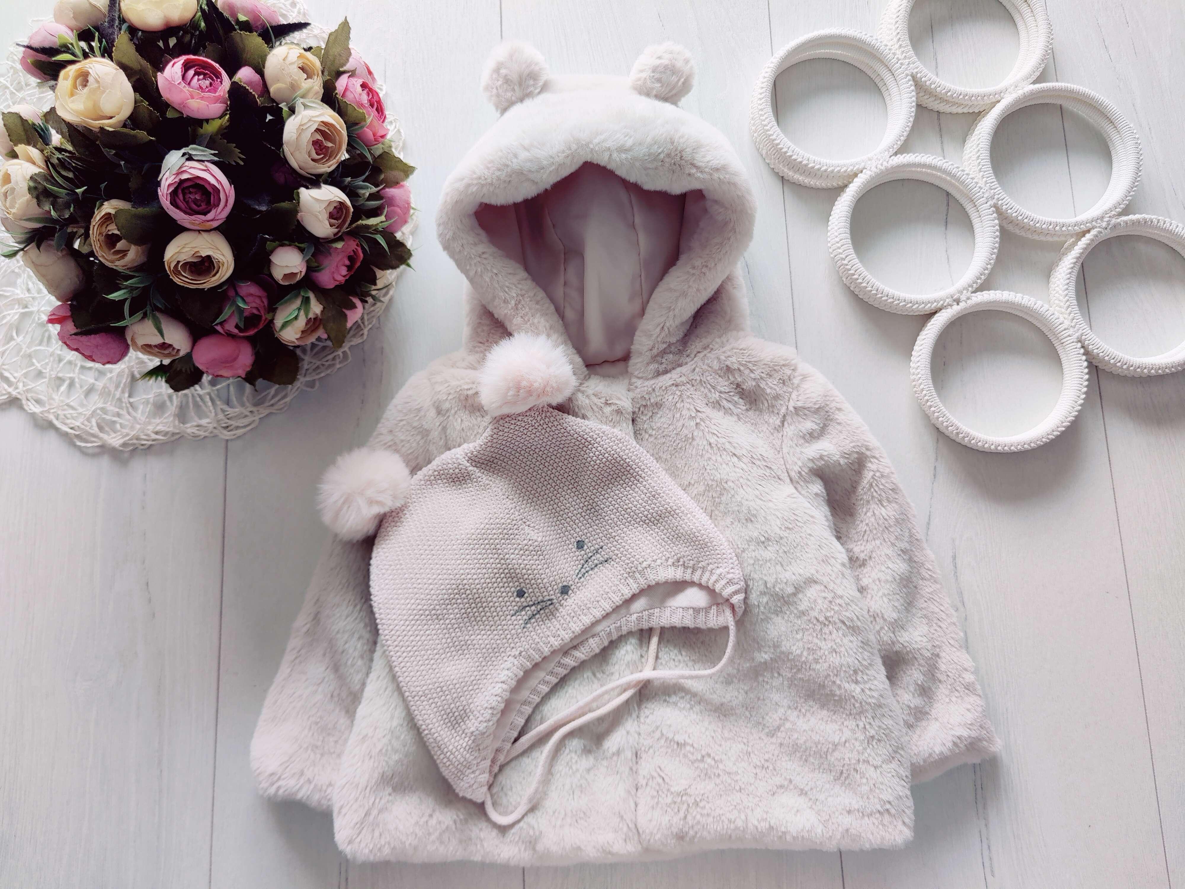 6,9 мес, рост 74 Пушистое детское пальто, шапка в подарок