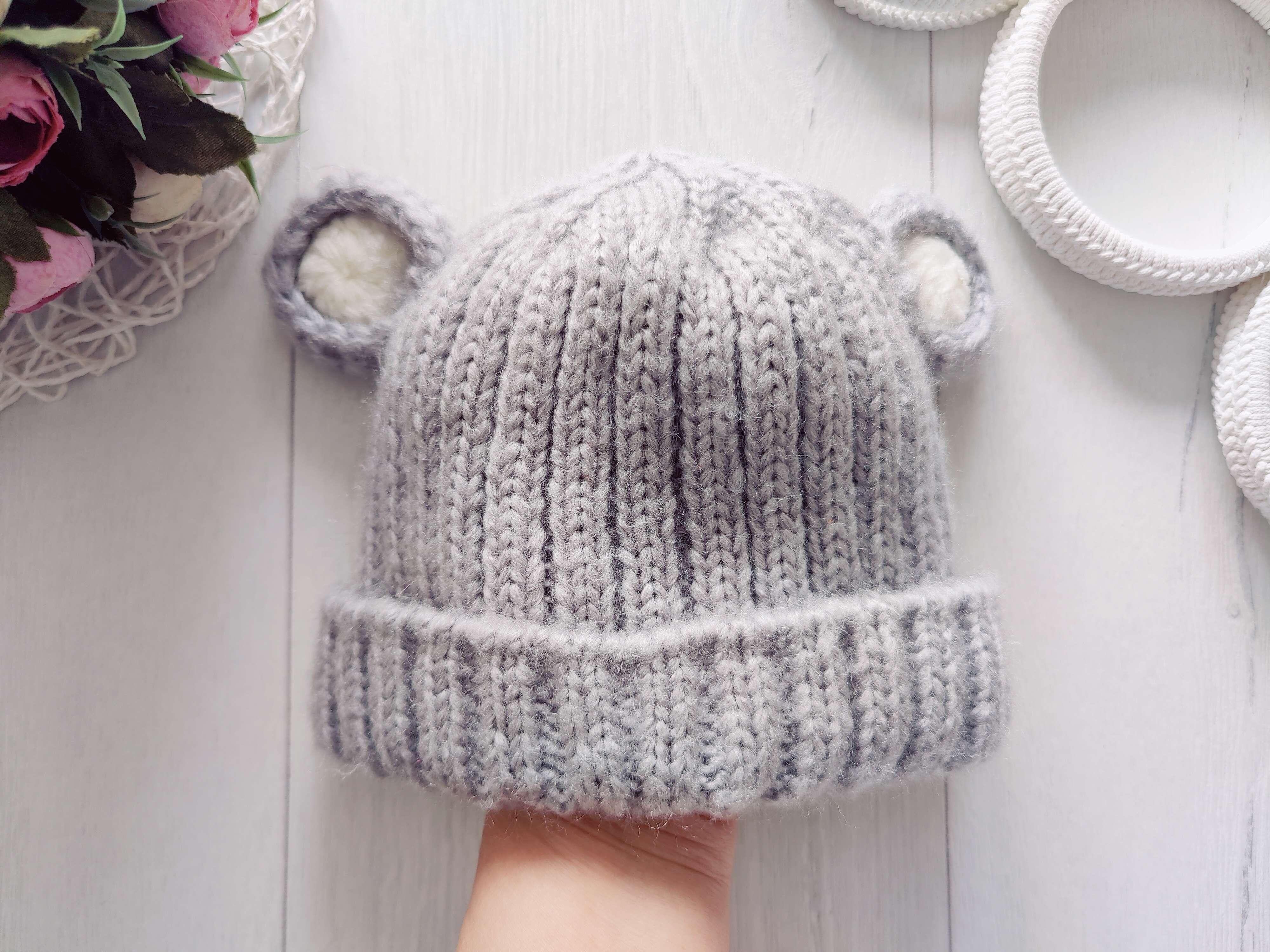 1-2 года, Теплая вязаная детская шапка