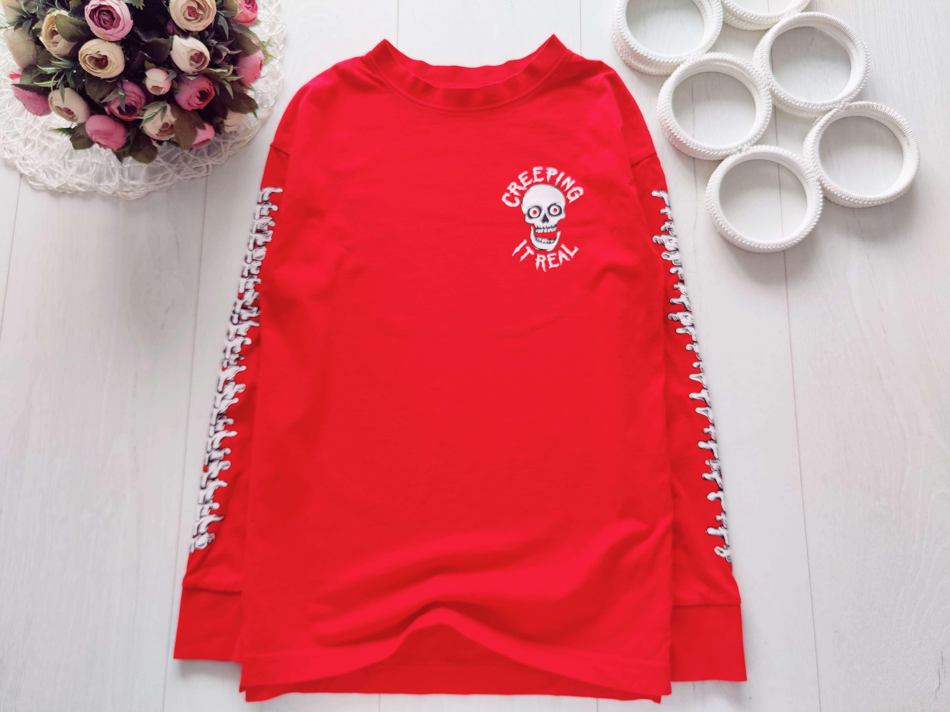 11,12 лет, рост 146,152 Красній реглан с черепом