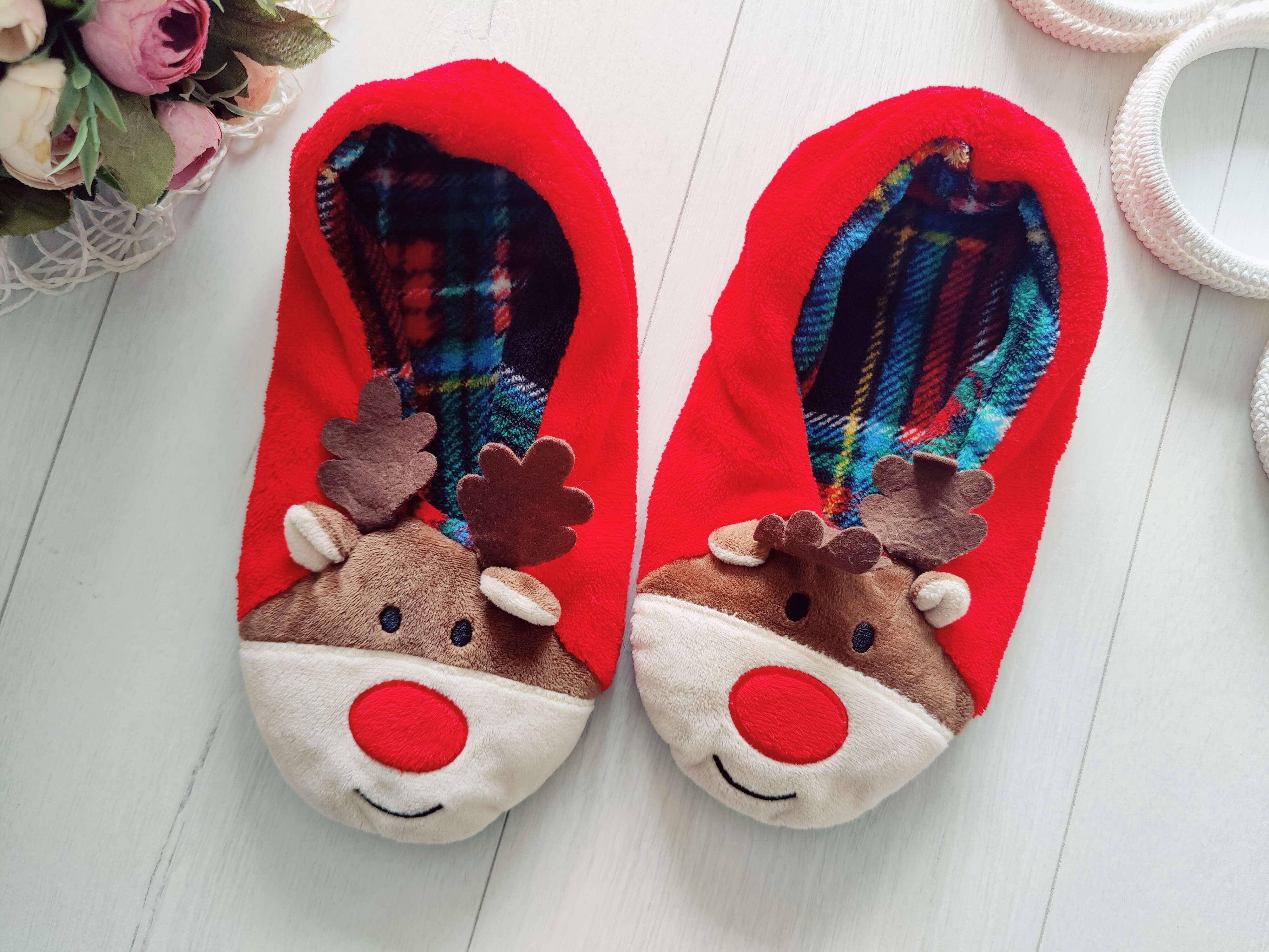 41 (26,5 см) Теплые новогодние домашние тапки с оленями