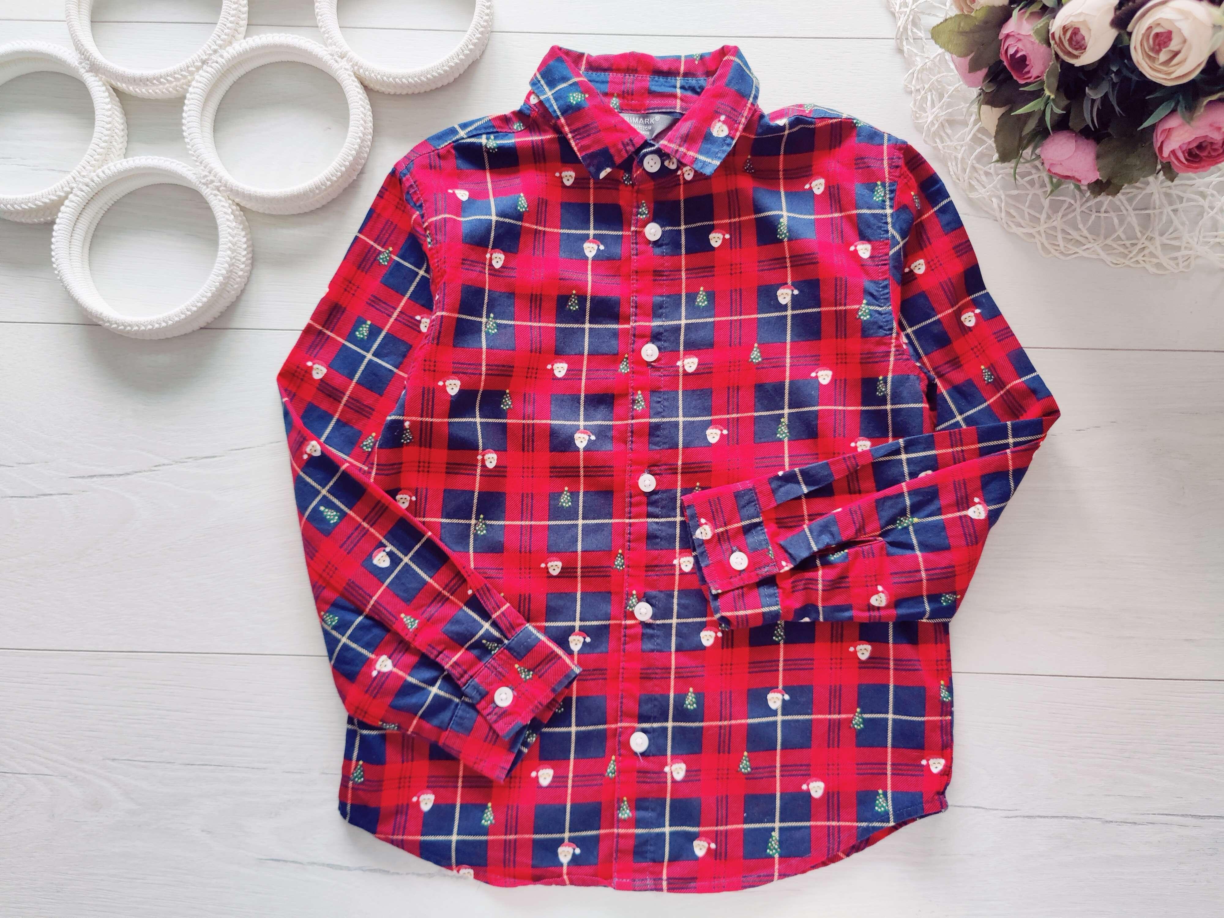 6,7 лет, рост 122 Новогодняя детская рубашка для мальчика