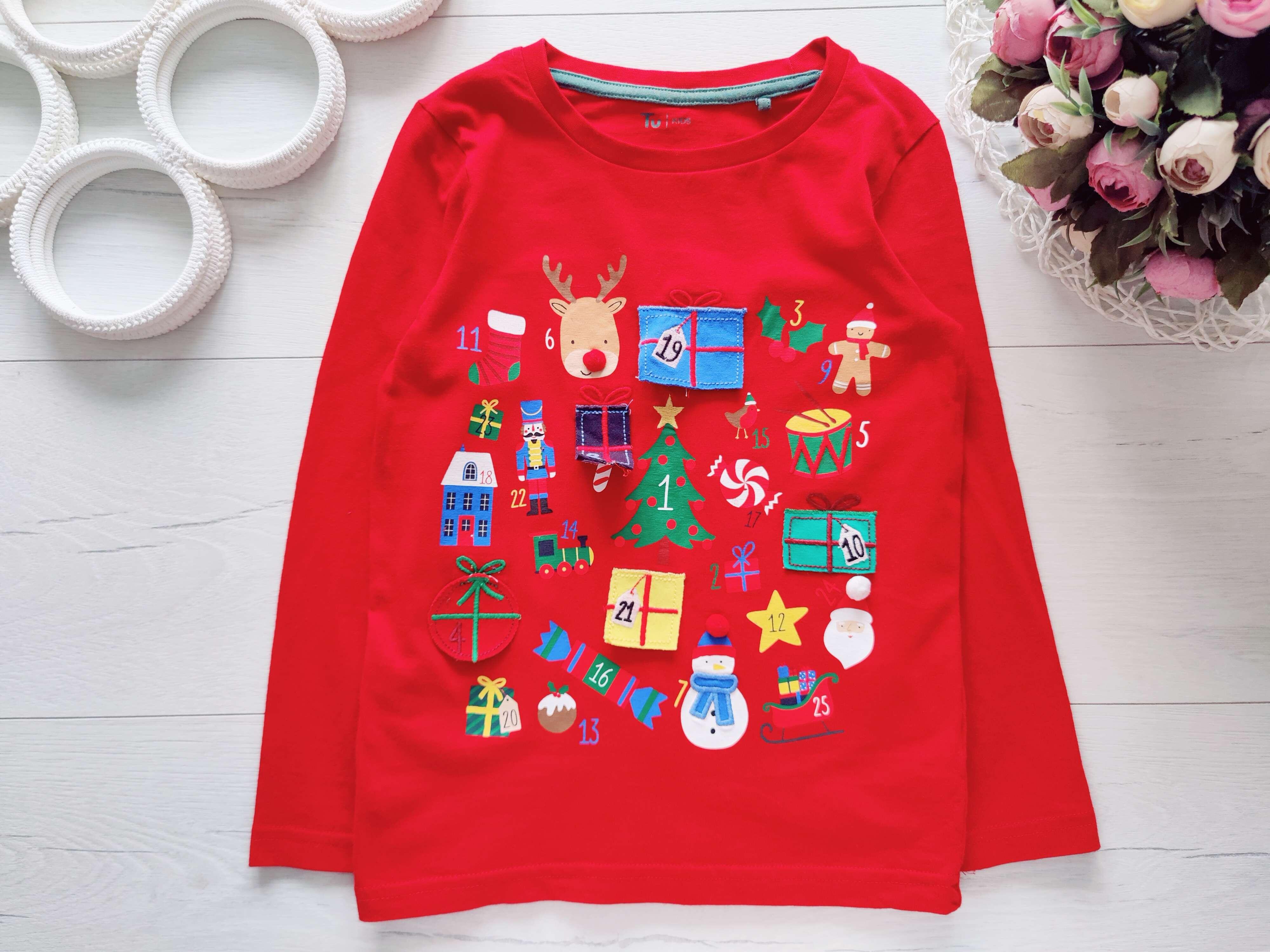 4,5 лет, рост 104,110 Красивый красный новогодний реглан для девочки