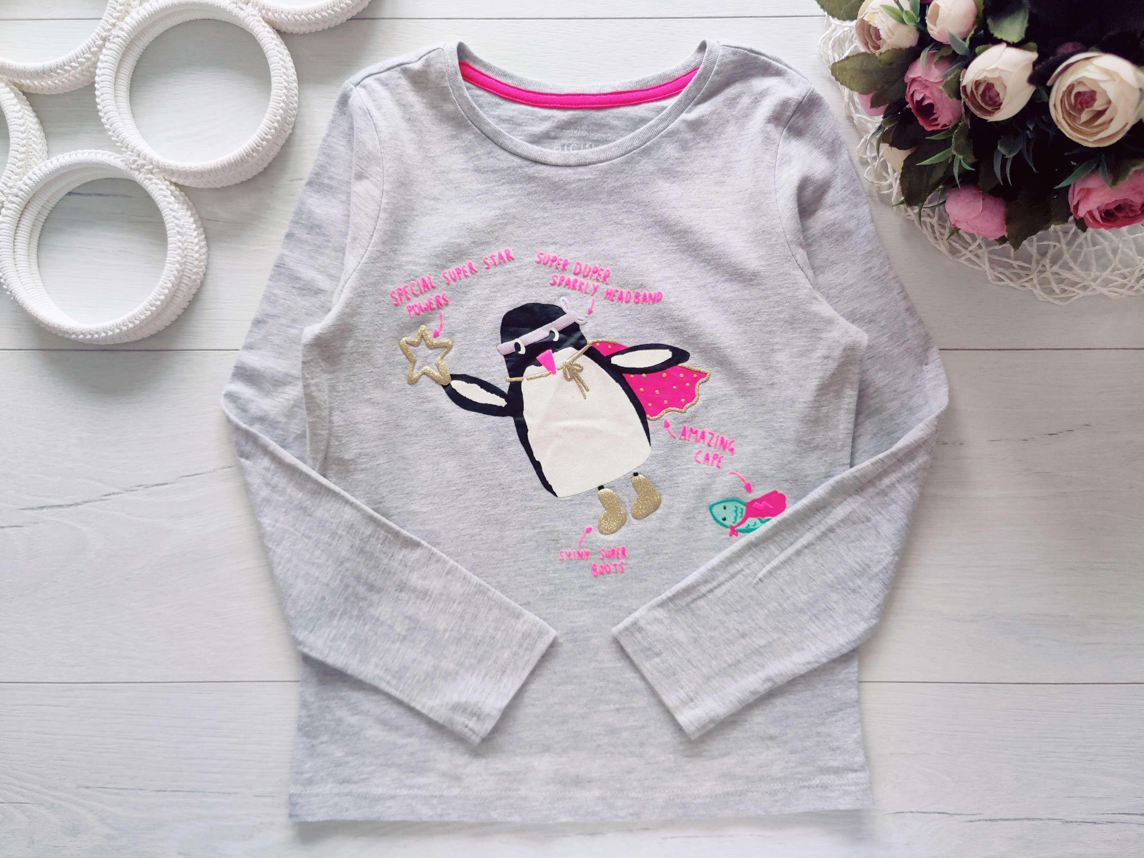 6,7 лет, рост 122 Новогодний реглан с пингвином