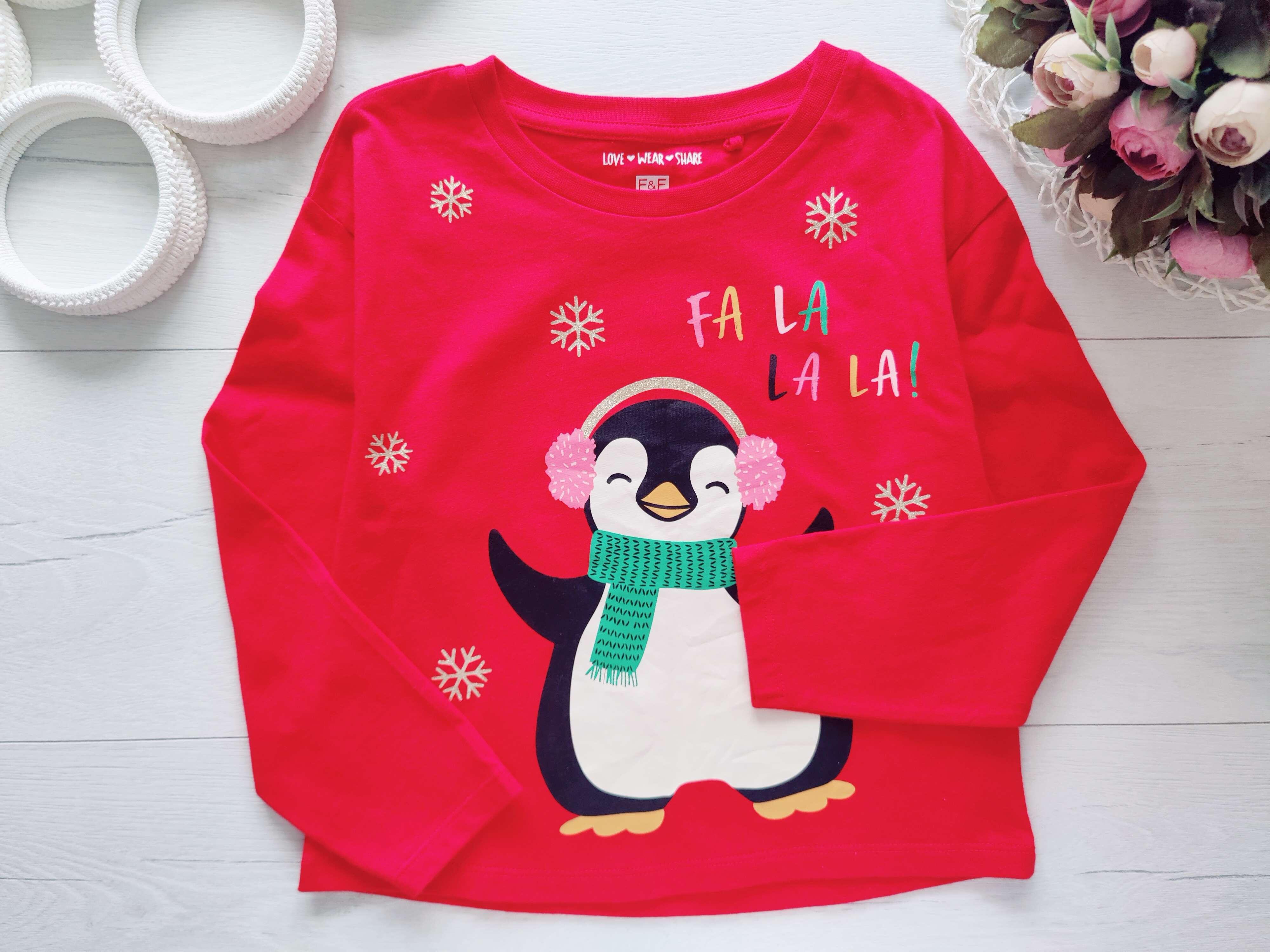 5,6 лет, рост 116 Новогодний реглан с пингвином