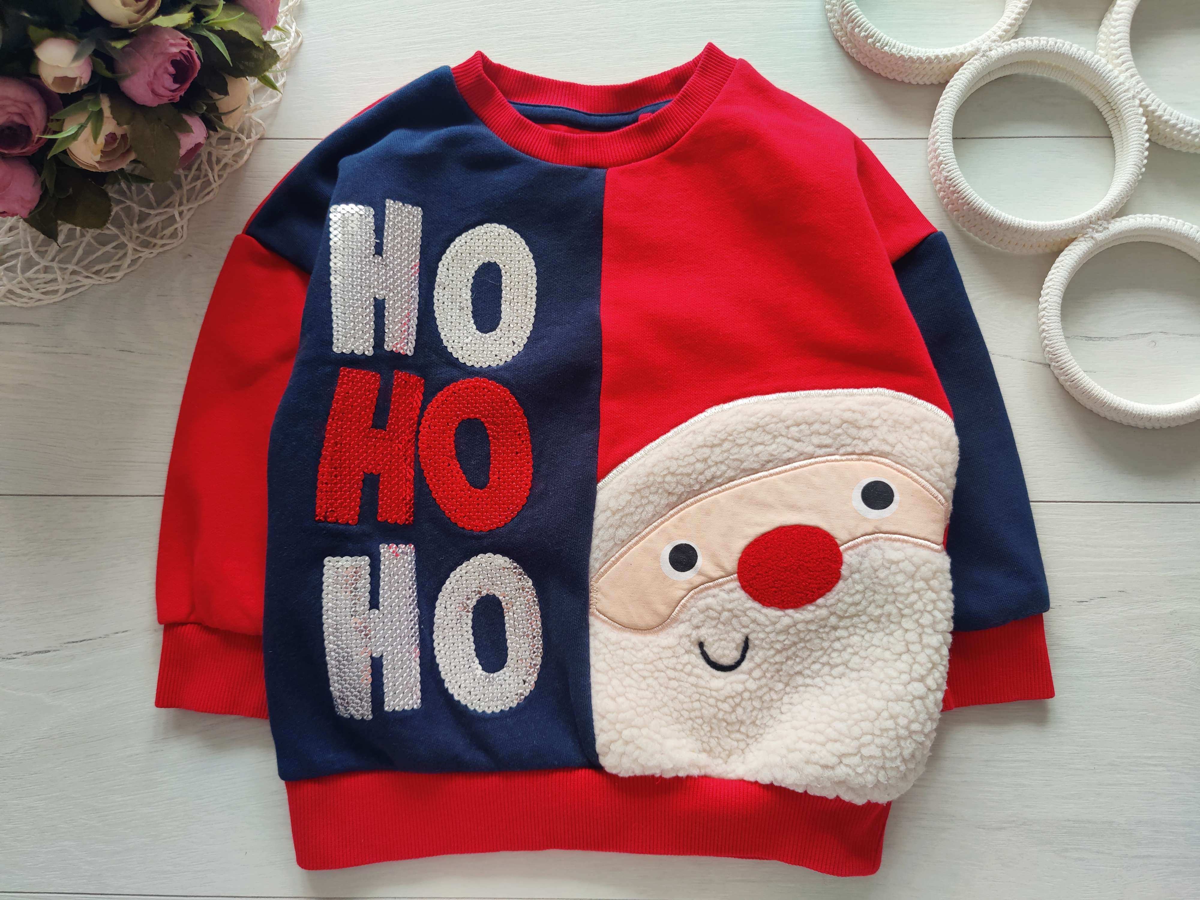 2,3 года, рост 98 Новогодний свитшот на флисе санта