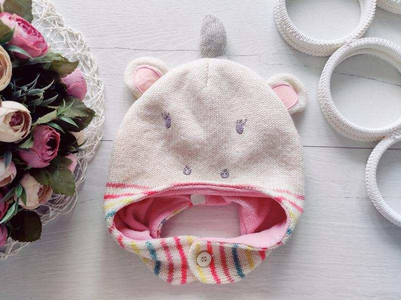 1-2 года, Детская шапка на флисе для девочки единорог
