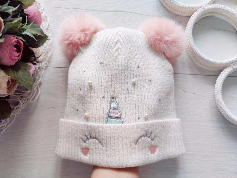 7 лет, Вязаная стретчевая шапка с единорогом