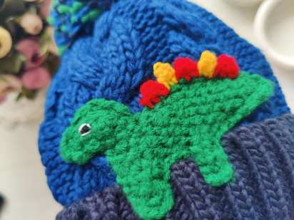 1-3 года, Вязаная детская шапка с динозавром для мальчика