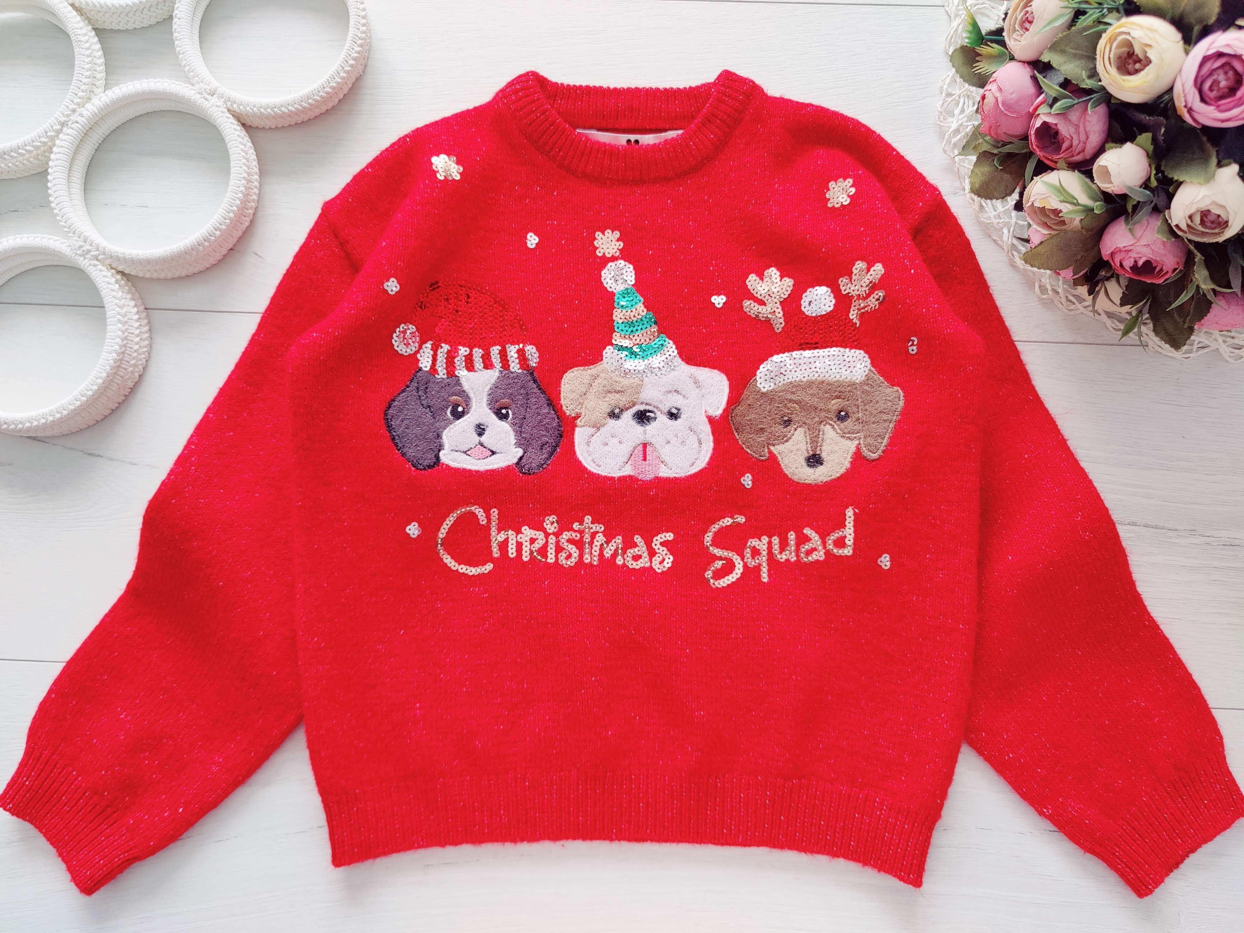 8 років, зріст 128 Гарний червоний новорічний светр для дівчинки