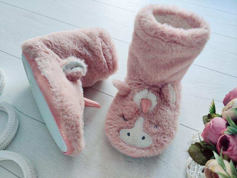 33 (21 см) Высокие детские тапки- валянки единороги