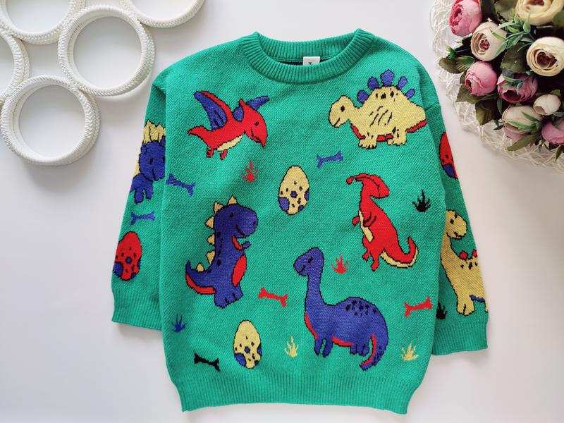 2,3 года, рост 92,98 Свитер машинной вязки в динозаврах