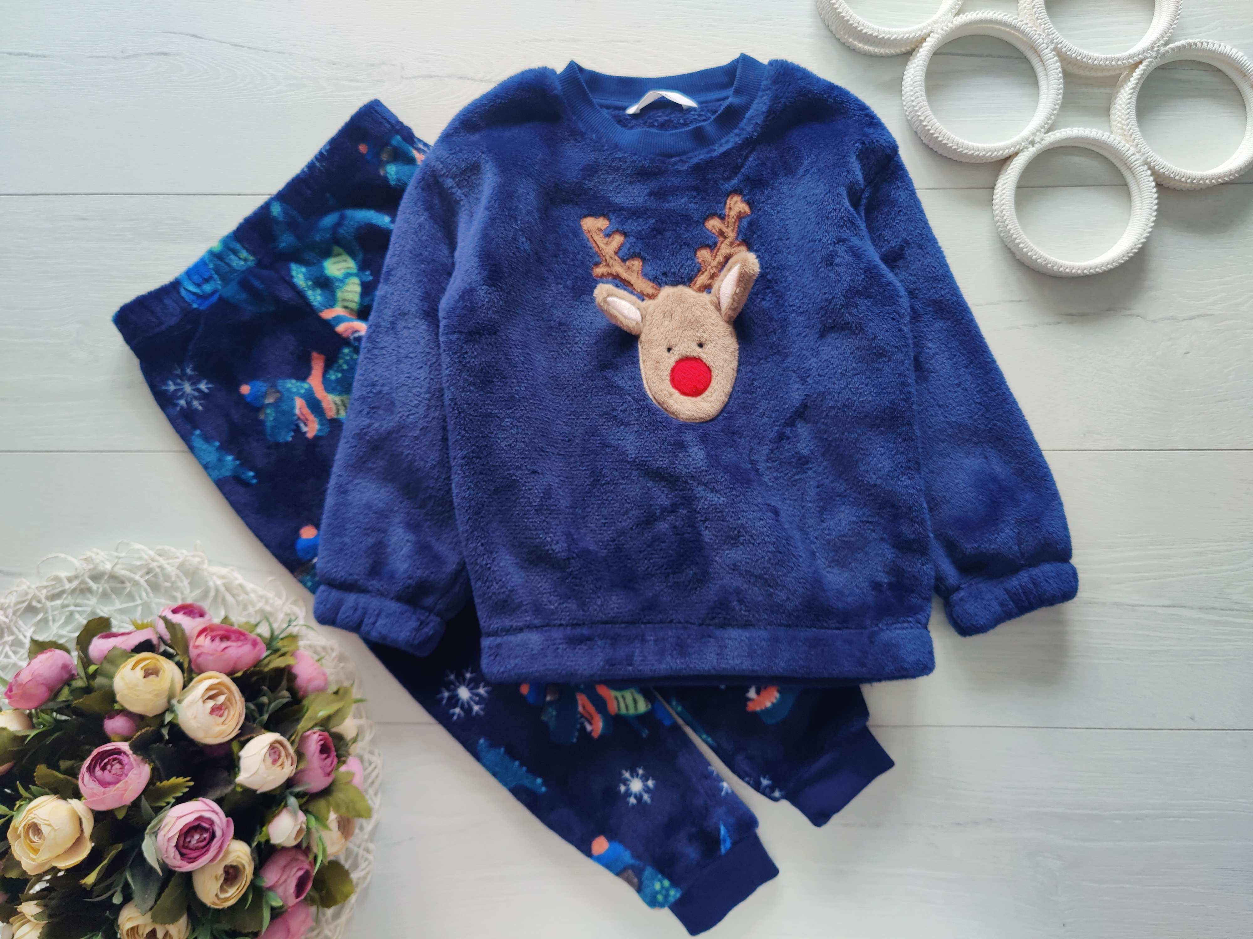 4,5 лет, рост 104,110 Теплая махровая детская пижама, наборная