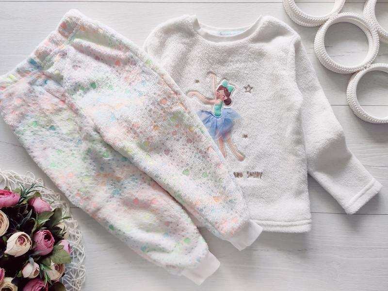 2,3 года, рост 92,98 Теплая махровая детская пижама для девочки, наборная