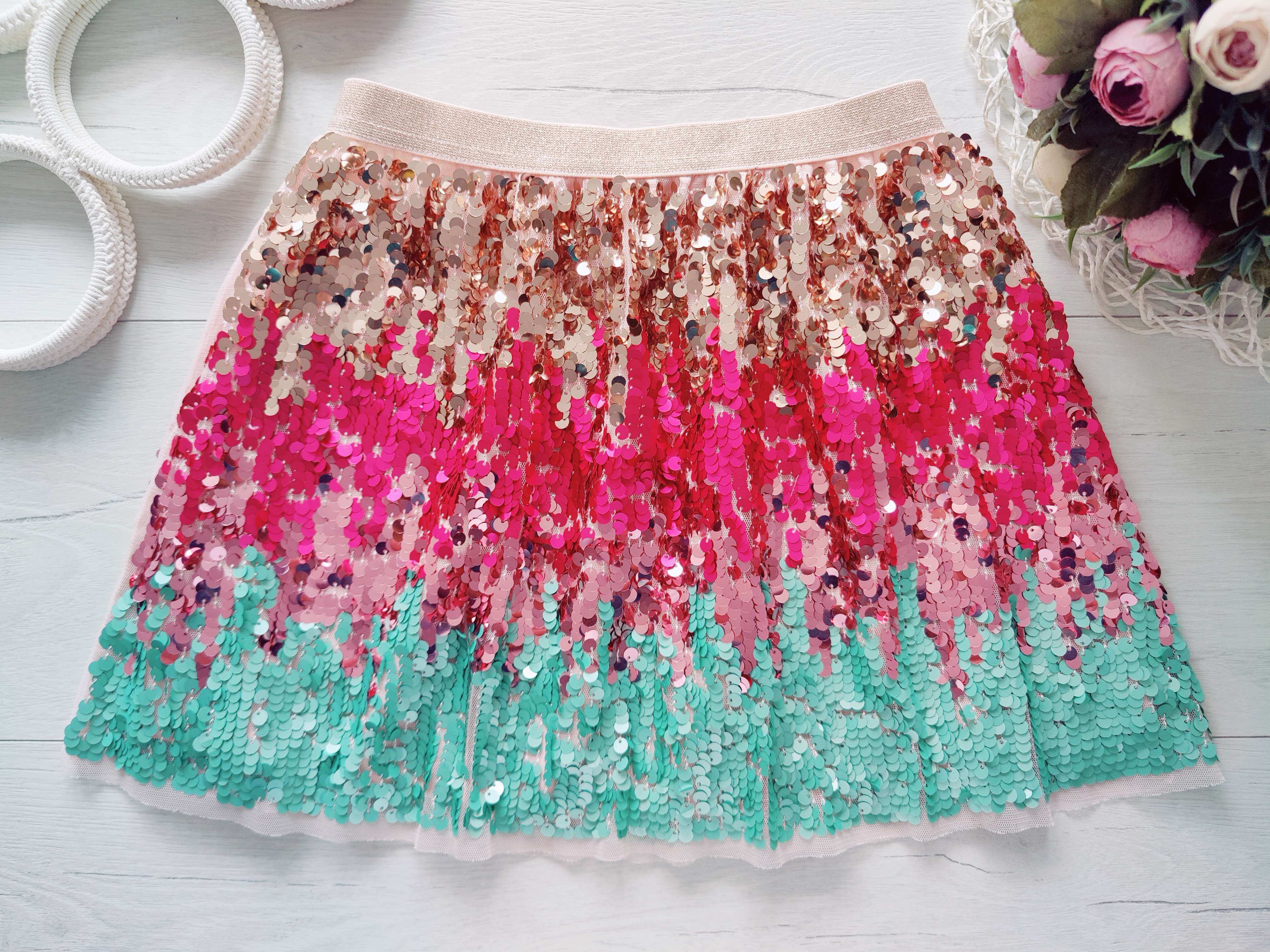 7,8 лет, рост 128 Красивая детская блестящая юбка в пайетках