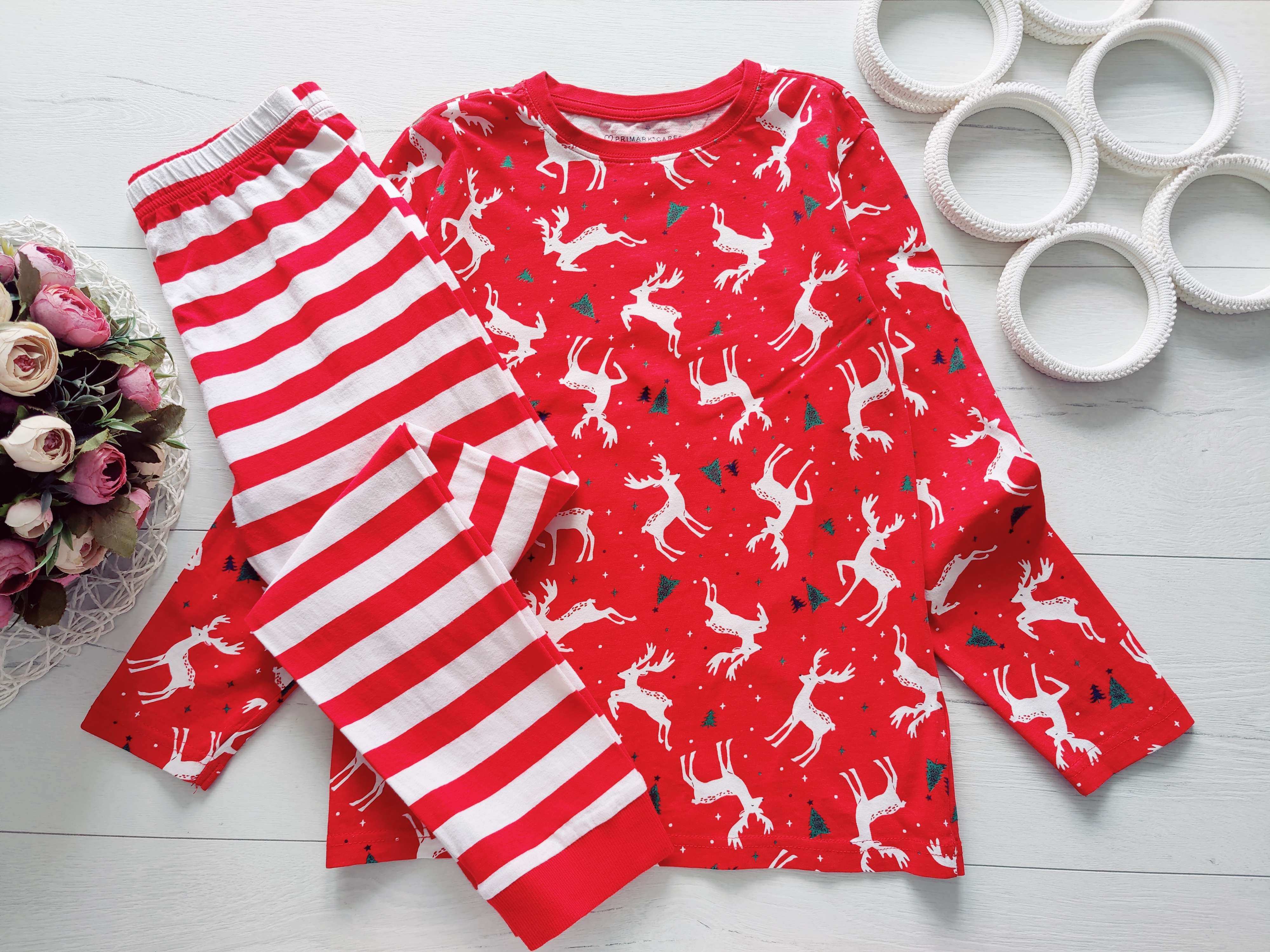 9,10 лет, рост 134,140 Пижама с оленями новогодняя трикотажная наборная