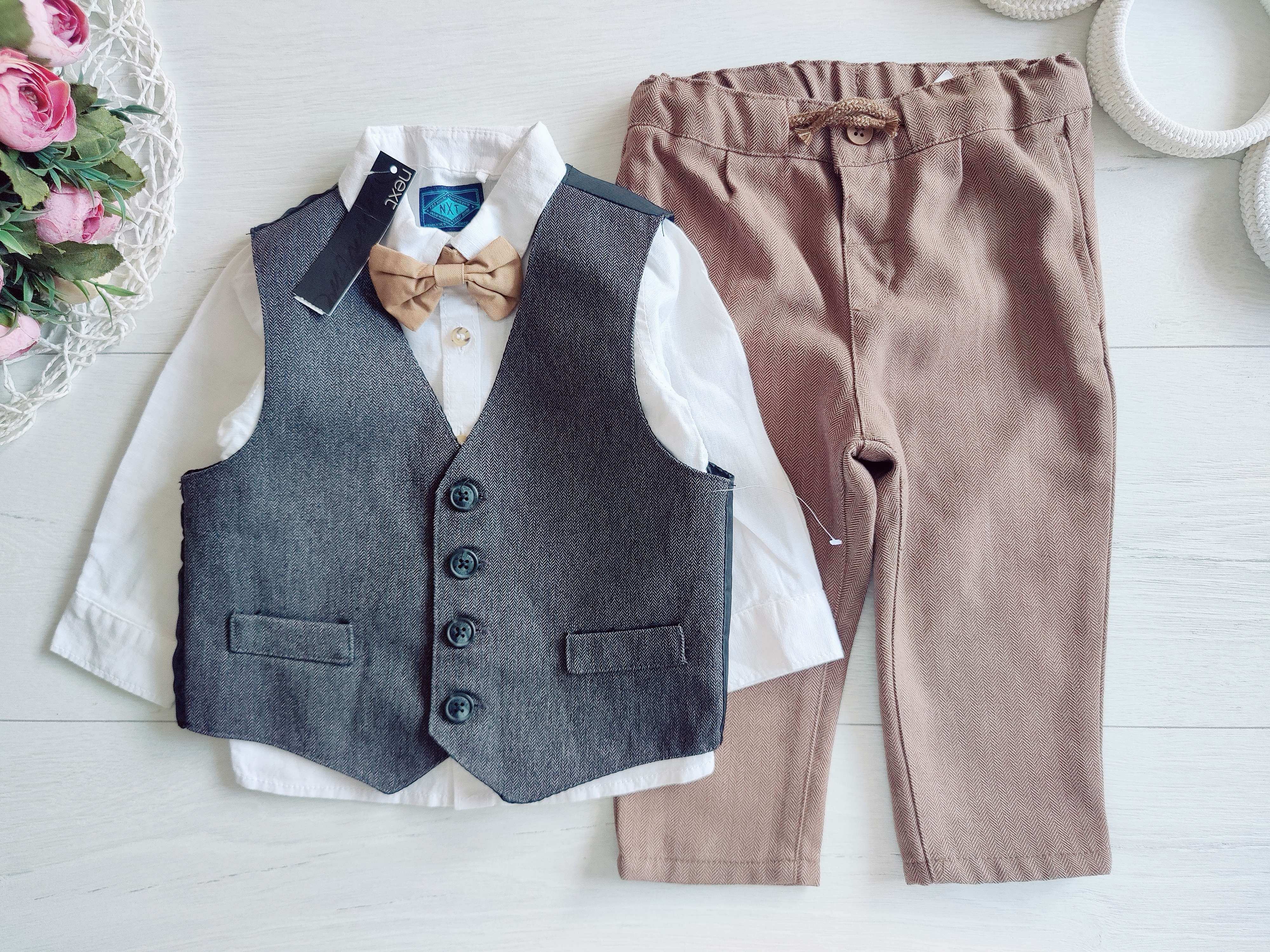 6,9 мес, рост 74 Новая рубашка с бабочкой, жилетка и брюки